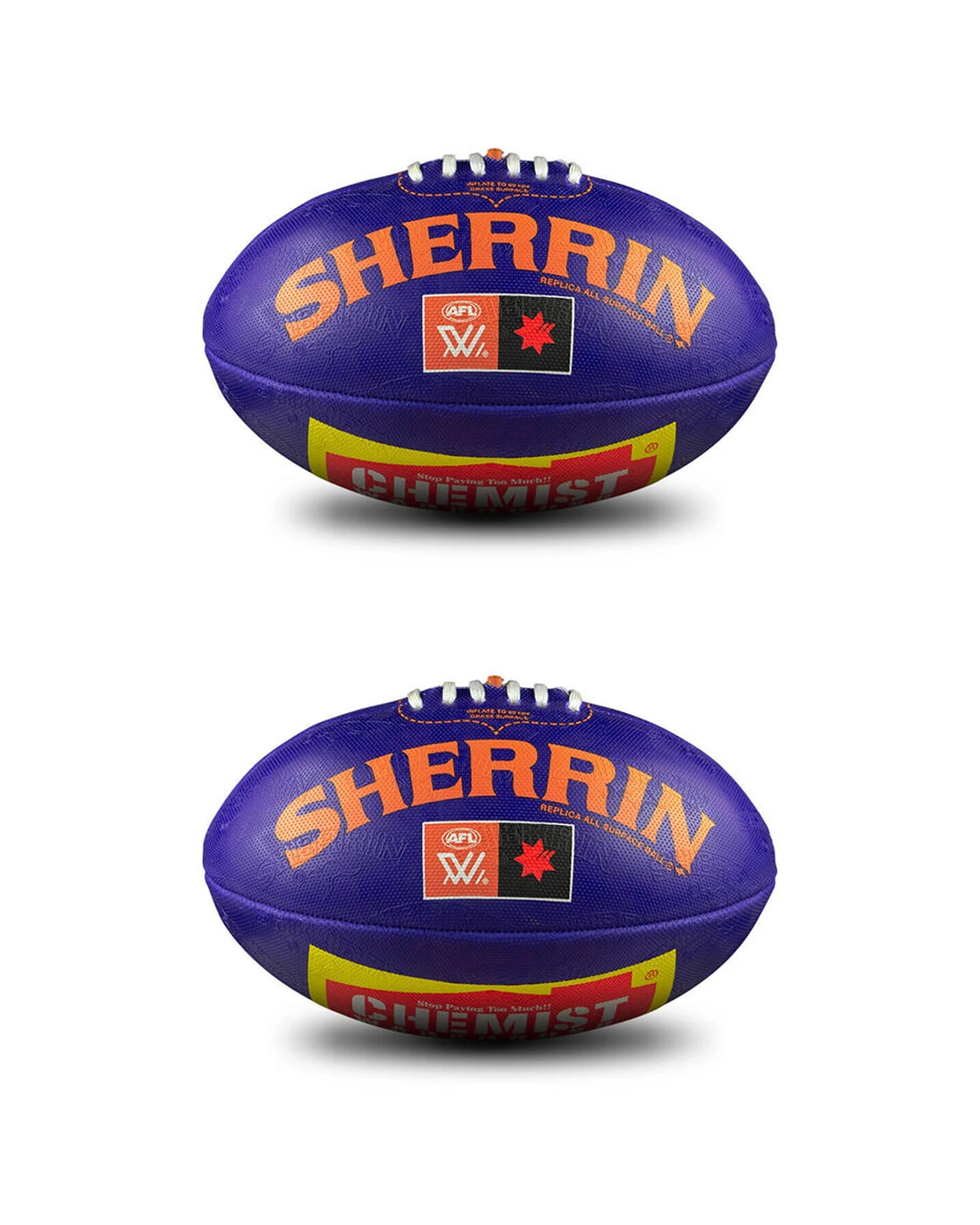1 Sherrin AFLW Replica All Surface Synthetic Rubber Football 2 Pack Size 4 - Purple, 1 of 5