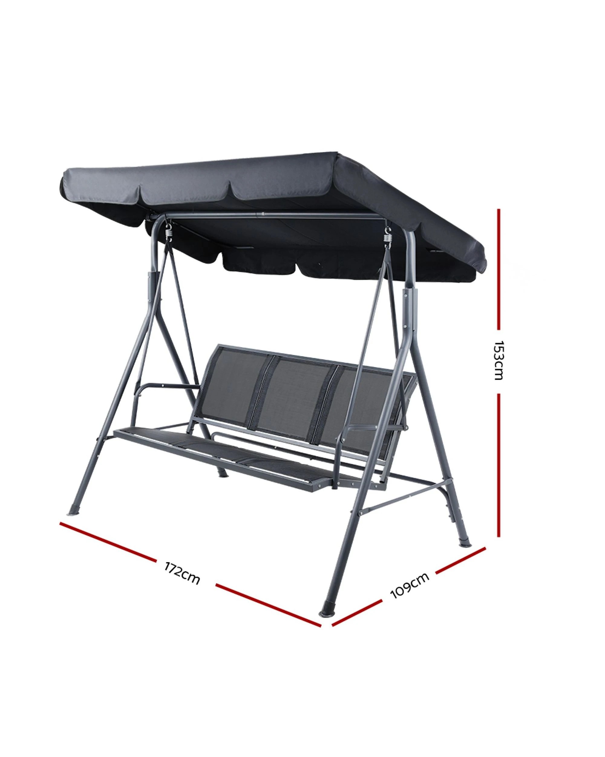 2 Gardeon Outdoor Swing Chair Garden Bench Furniture Canopy 3 Seater Mesh - Black, 2 of 5