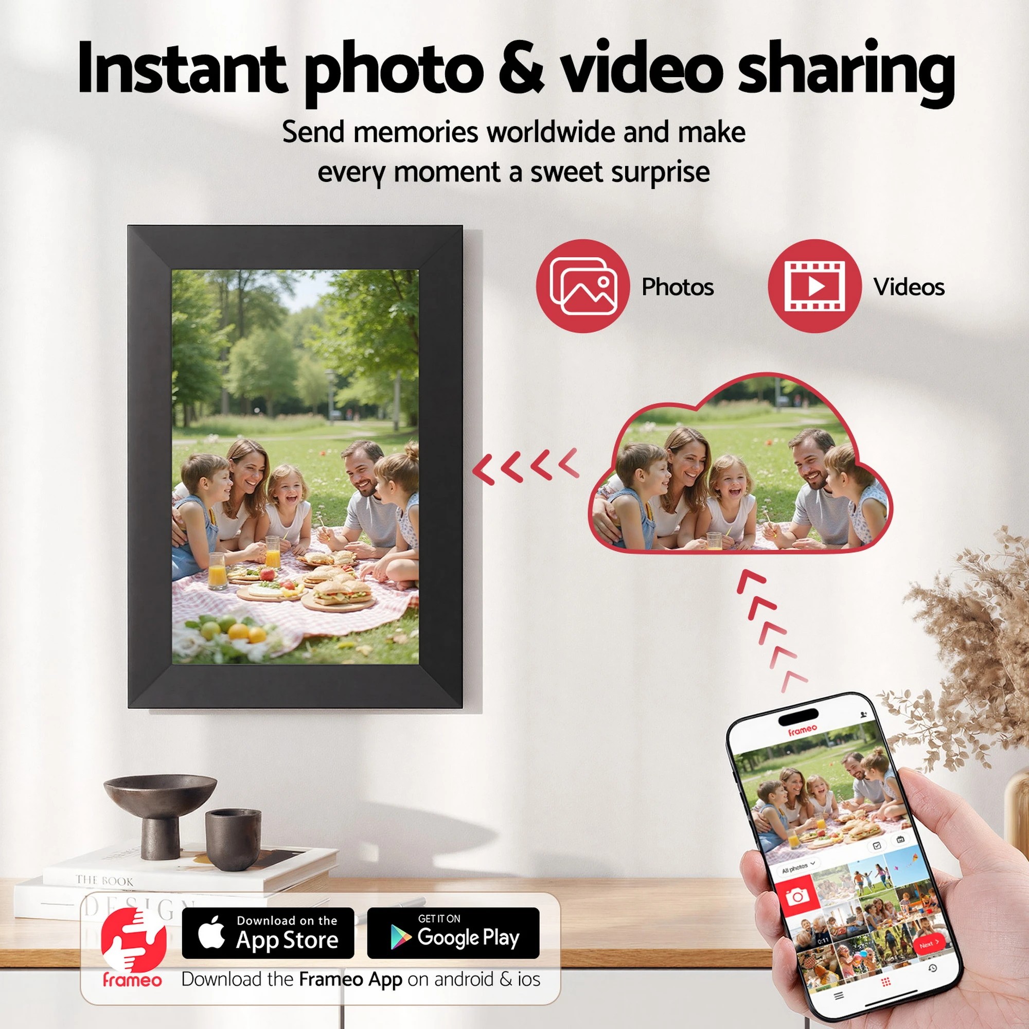 5 Artiss Digital Photo Frame 10.1 Inch WIFI Touch-Screen Picture Video Player 32G - Black, 5 of 9