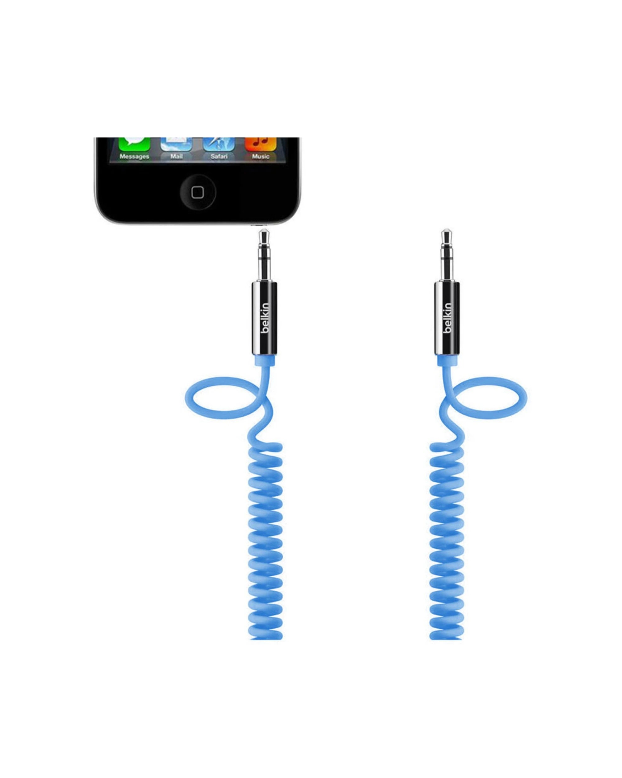2 Belkin 2PK 1.8m Coiled Stereo Aux Cable Audio Male to Male 3.5mm - Blue, 2 of 3