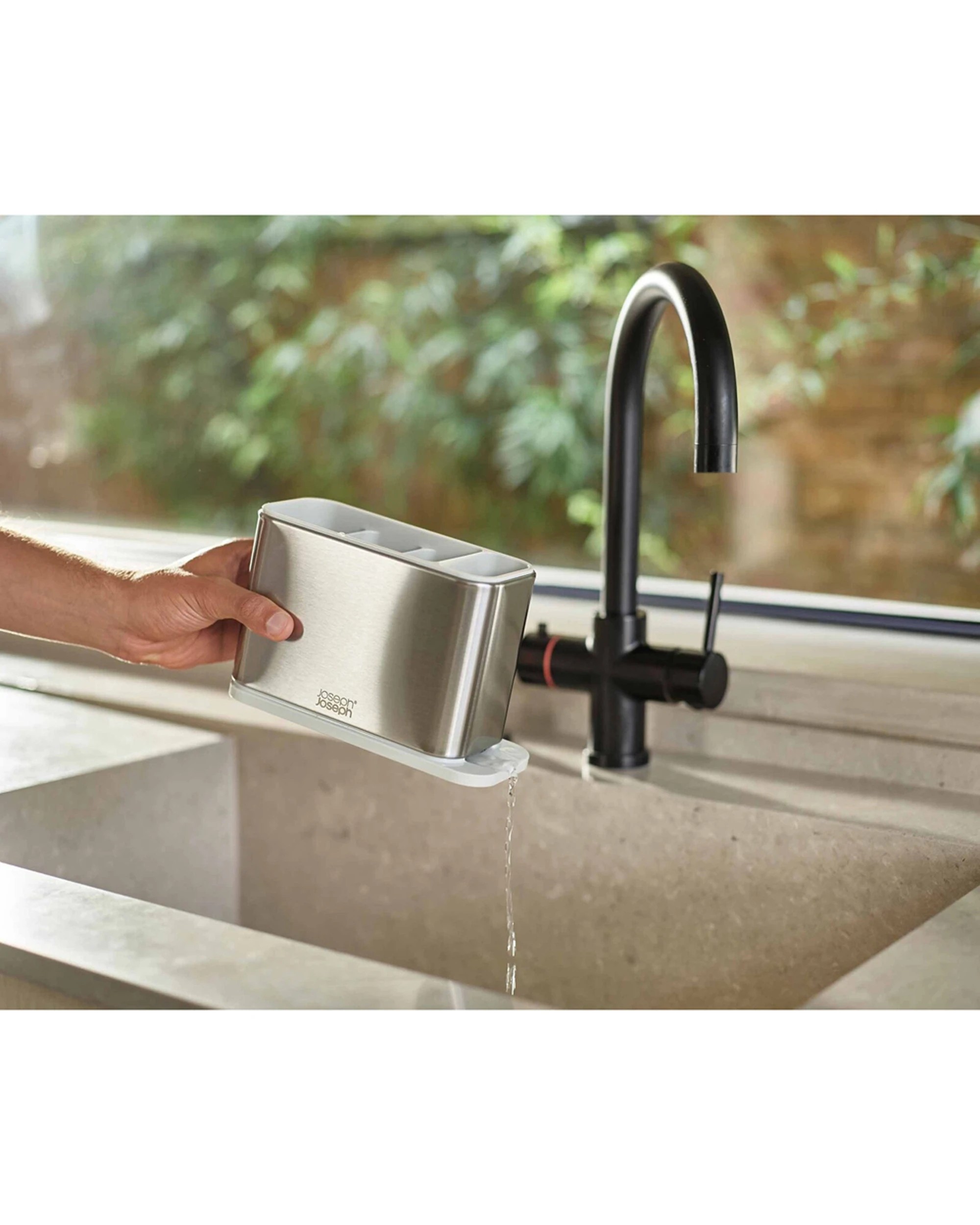 2 Joseph Joseph Surface Stainless Steel Cutlery Drainer Organiser Non-Slip Light Stone - Silver, 2 of 6