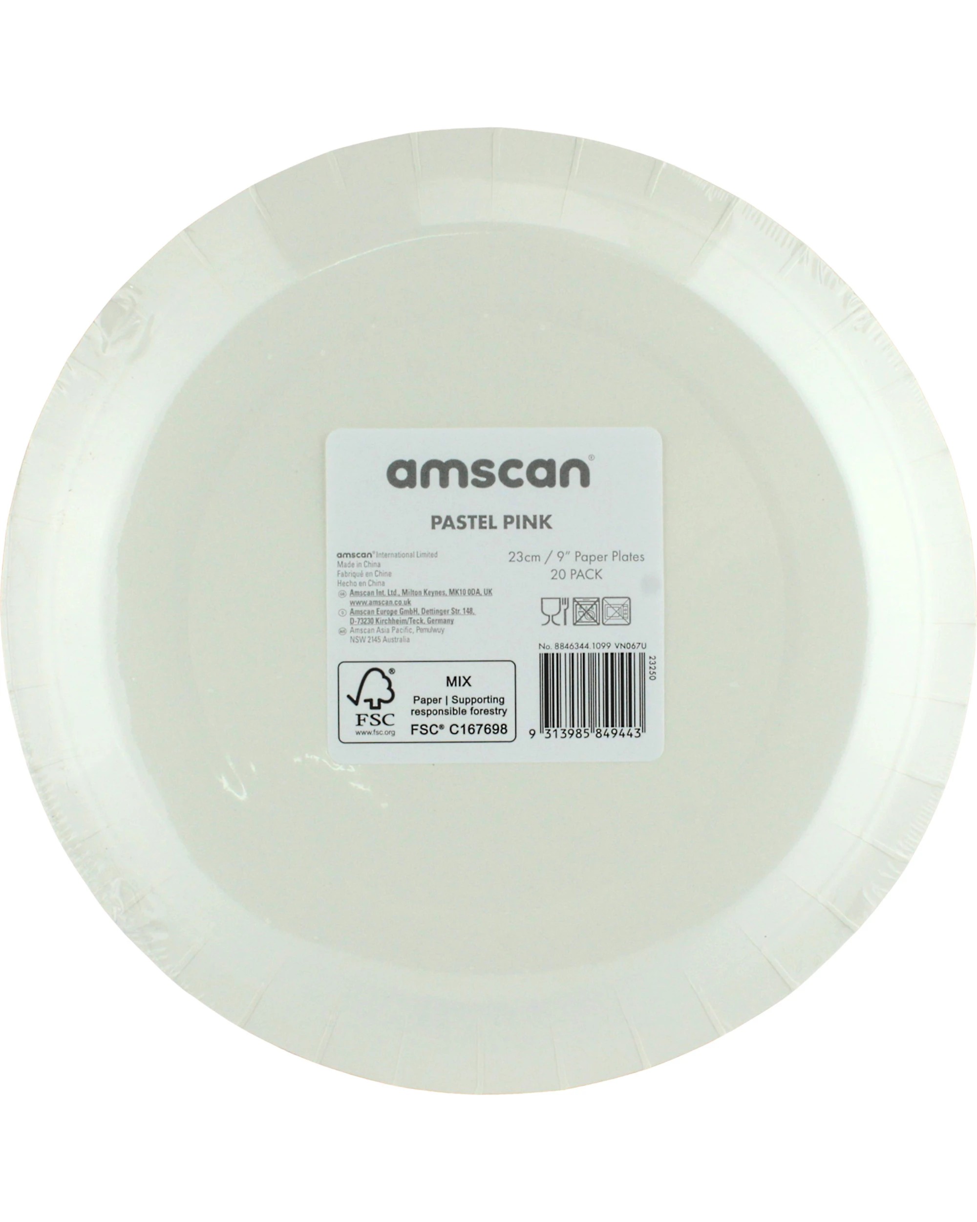 3 Amscan 23cm Round Paper Plates NPC Pack of 20 - Pastel Pink - Pastel Pink, 3 of 3