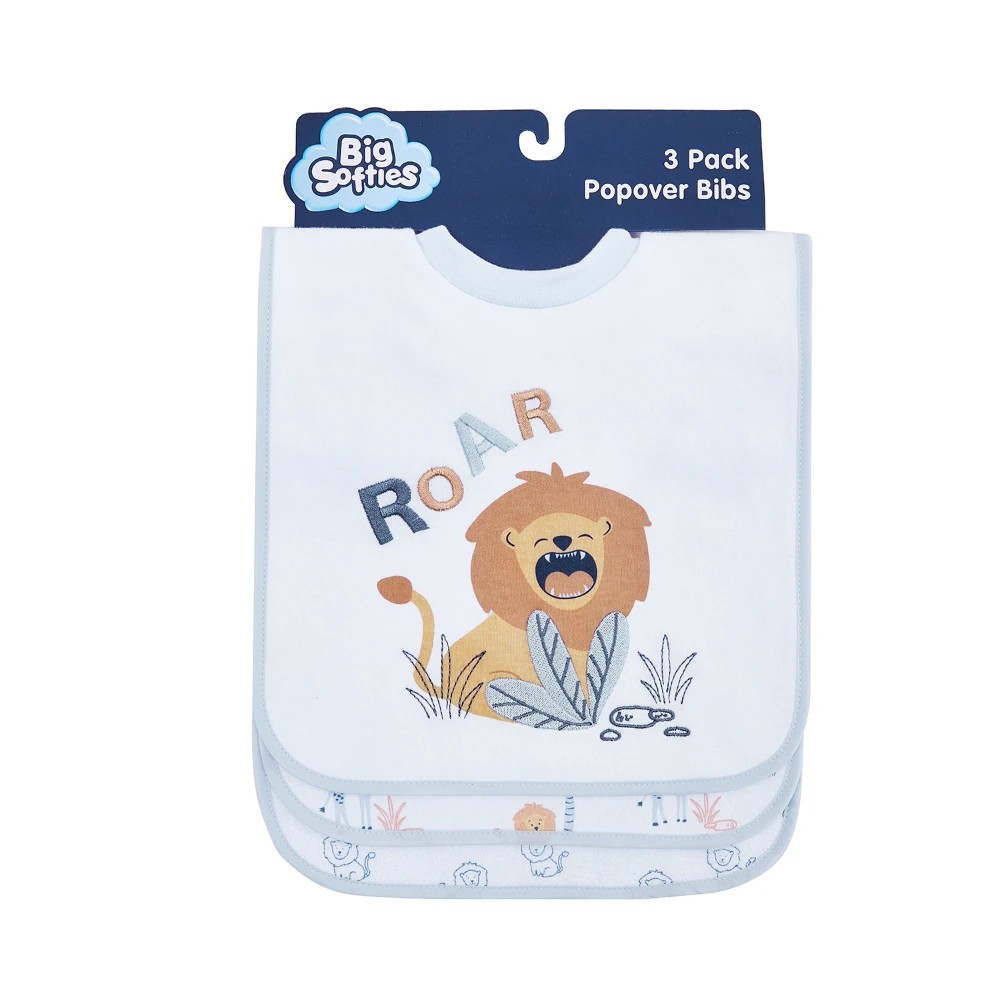 1 Big Softies 3 Pack Popover Bibs, Lion, 1 of 5