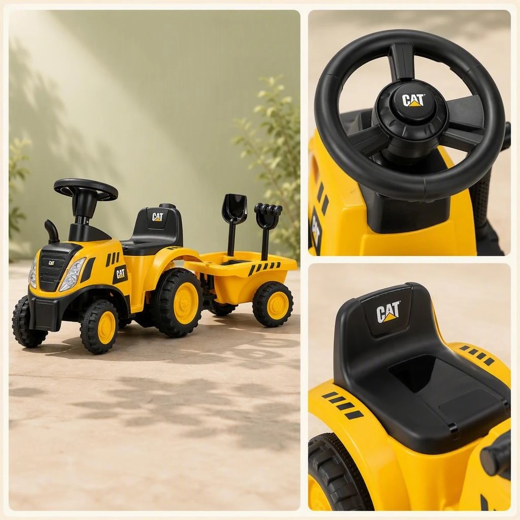 6 Costway Battery-Operated Sliding Tractor Toy Ride On Tractor w/Beach Rake & Shovel - Yellow, 6 of 7