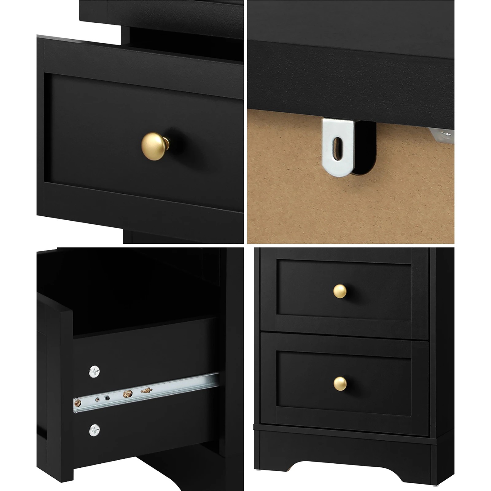 4 Oikiture Bedside Tables 2 Drawers Nightstand Storage Cabinet
 - Black, 4 of 10