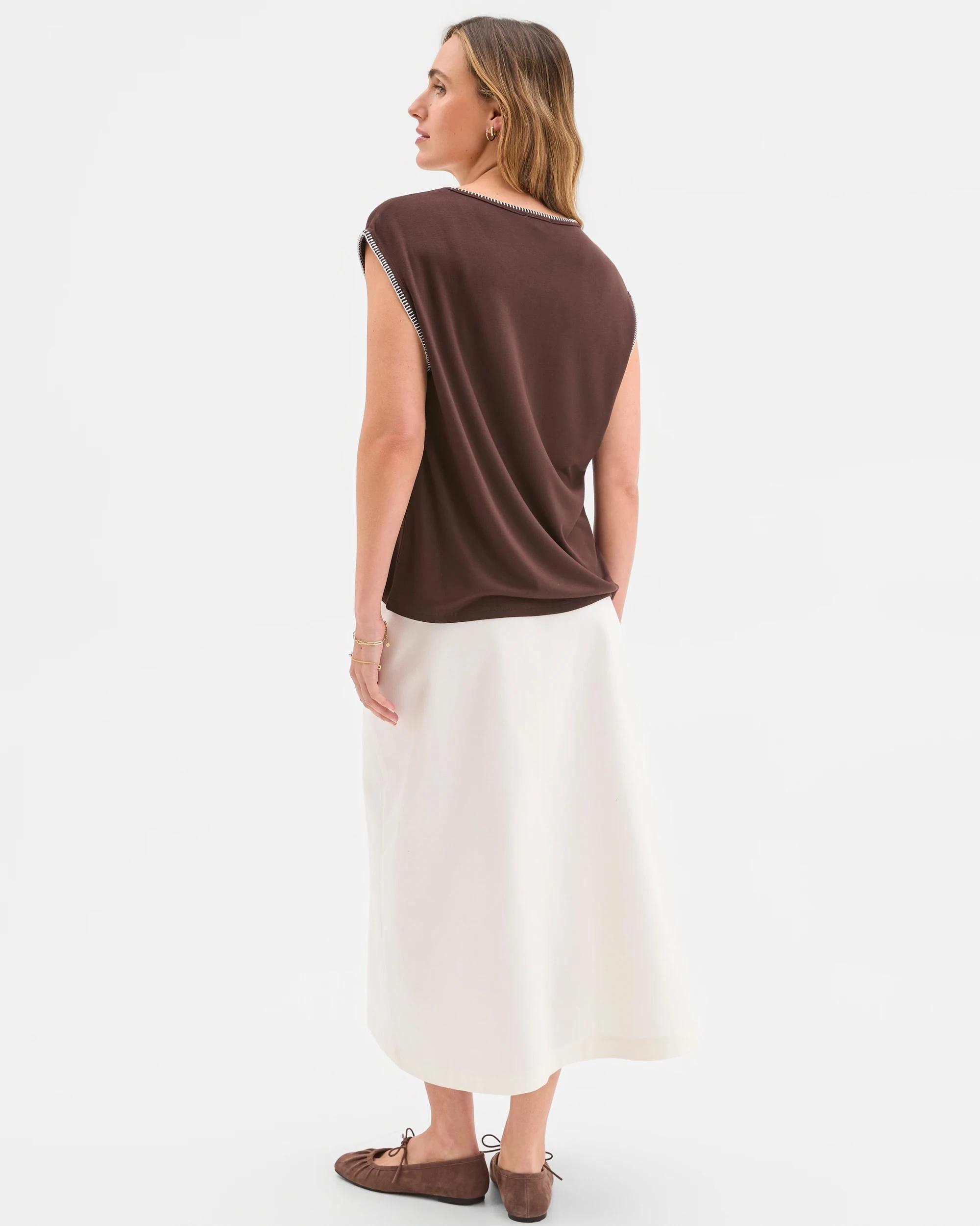 6 Target Woman Short Sleeve Blanket Stitch T-Shirt ESPRESSO/CLOUD DANCER, 6 of 6