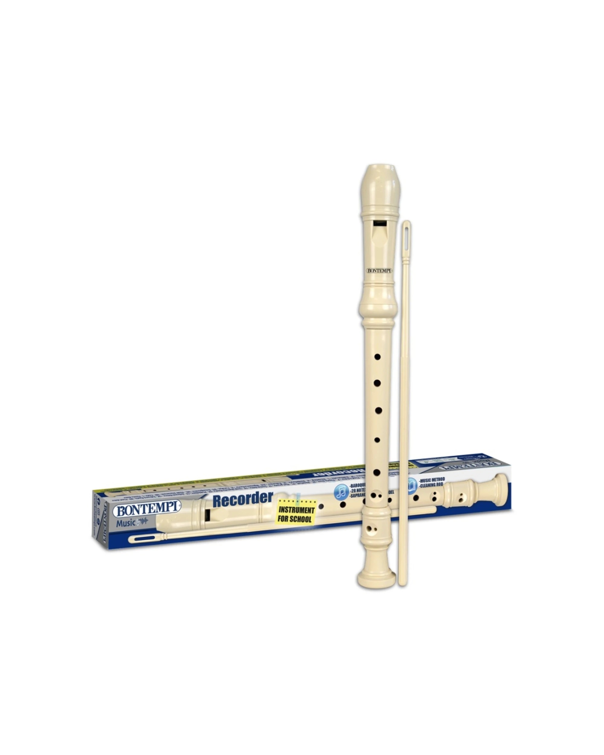 2 Bontempi Recorder Ivory Baroque Fingering With Brush In Box Music Instrument - Beige, 2 of 2