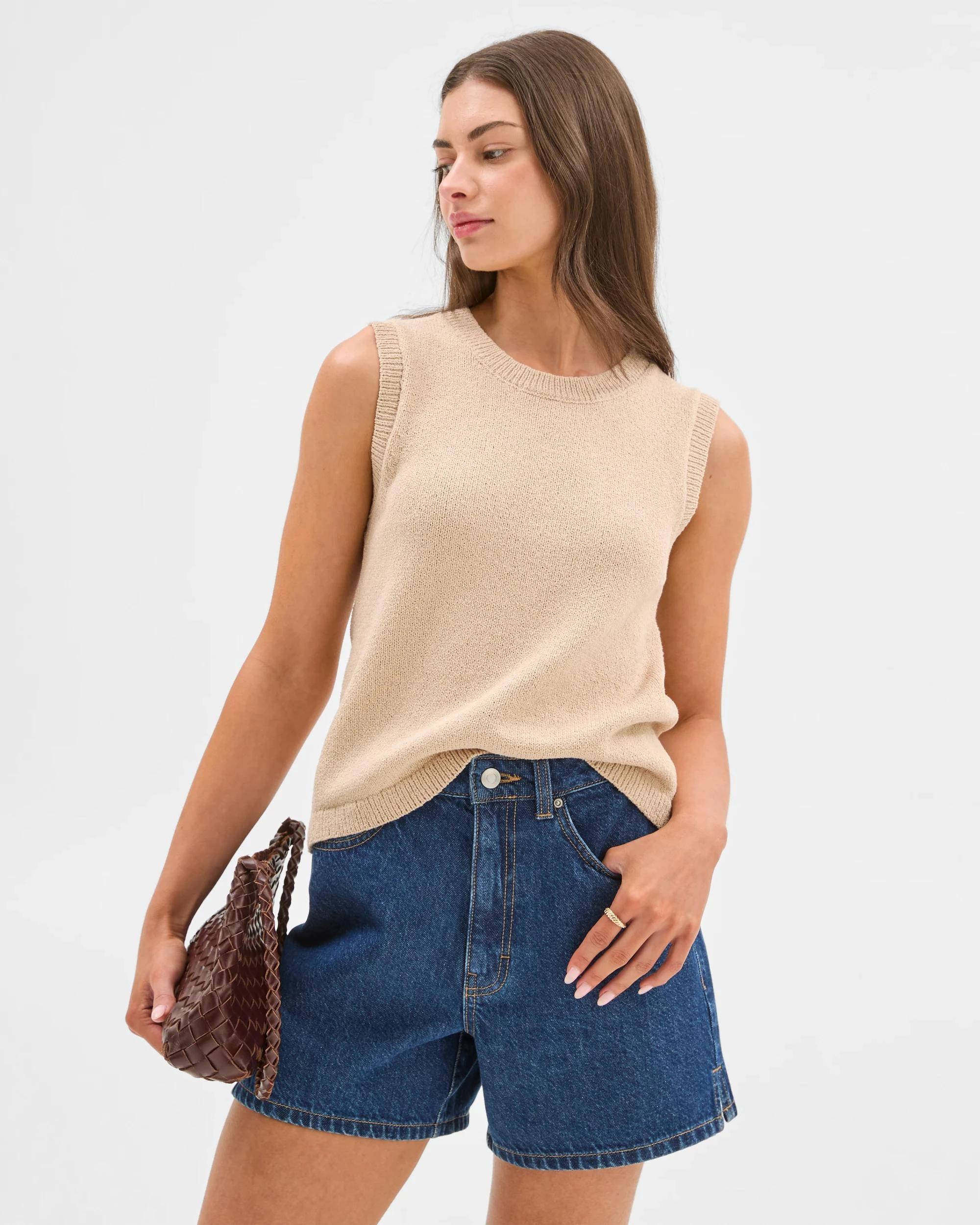 6 Target Petites Australian Cotton Blend Mini Boucle Knit Tank Top ASH BROWN, 6 of 6