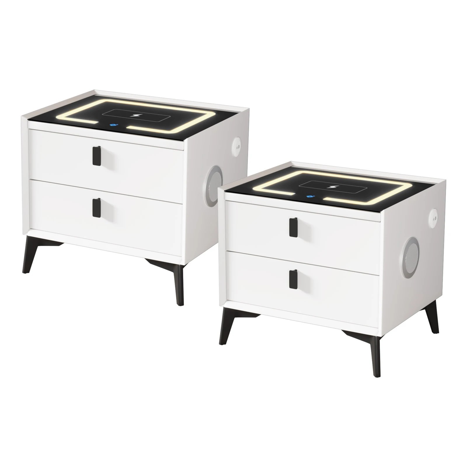 6 Oikiture Set of 2 Smart Bedside Tables LED Wireless Charging Nightstand - White, 6 of 7