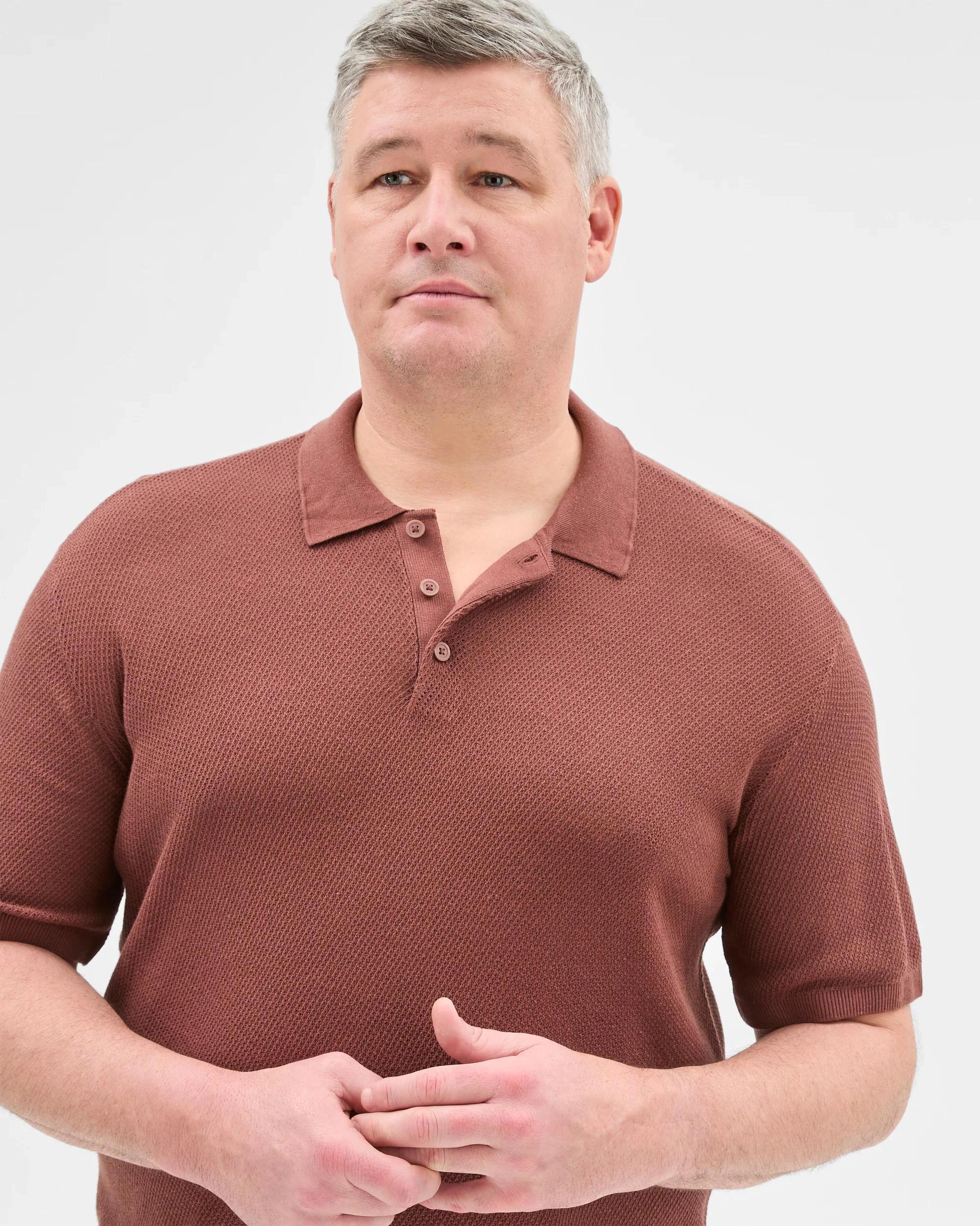 5 Plus Size Australian Cotton Blend Knit Polo Top - Preview BRICK, 5 of 5