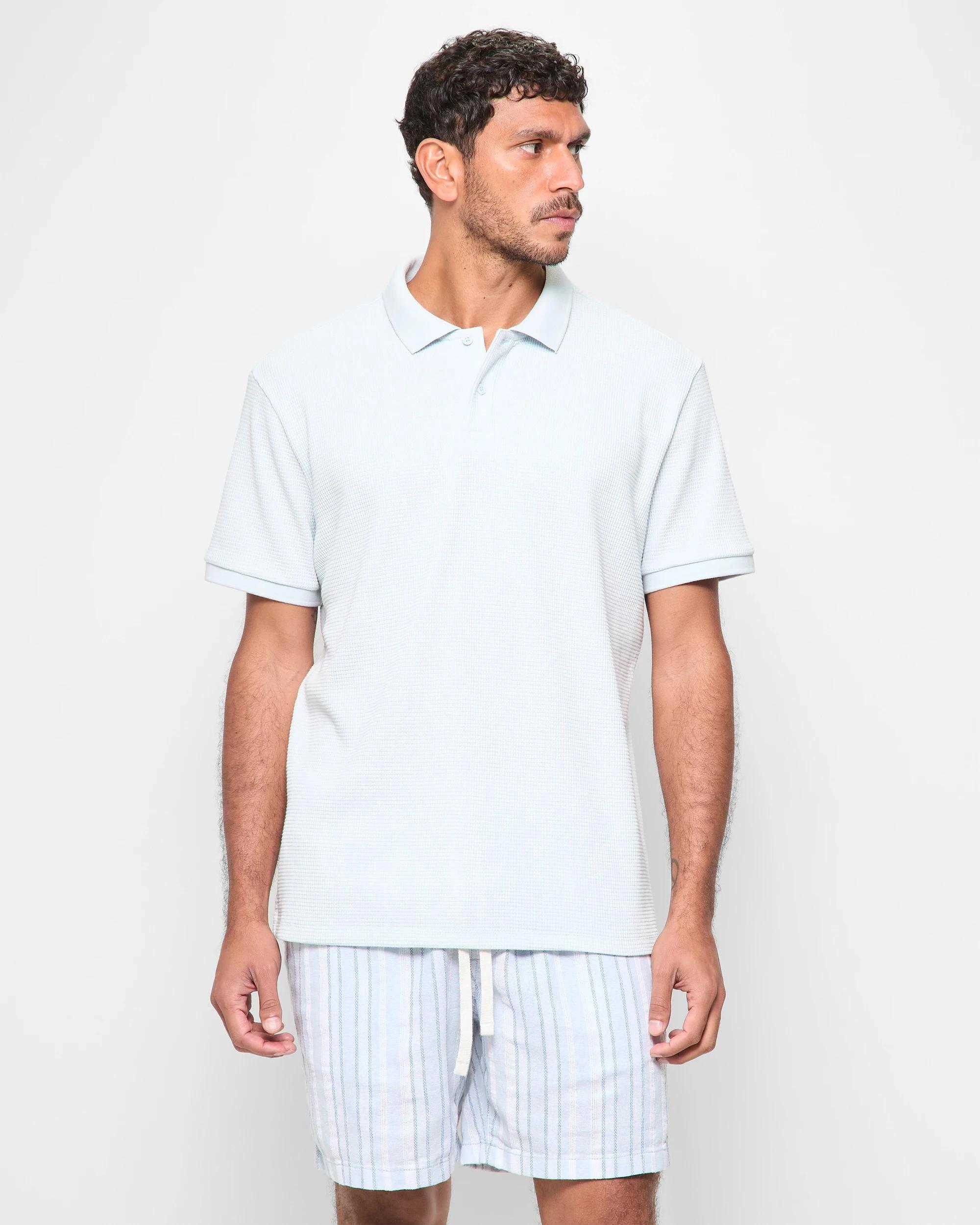 1 Target Australian Cotton Blend Waffle Polo T-Shirt LIGHT BLUE, 1 of 5