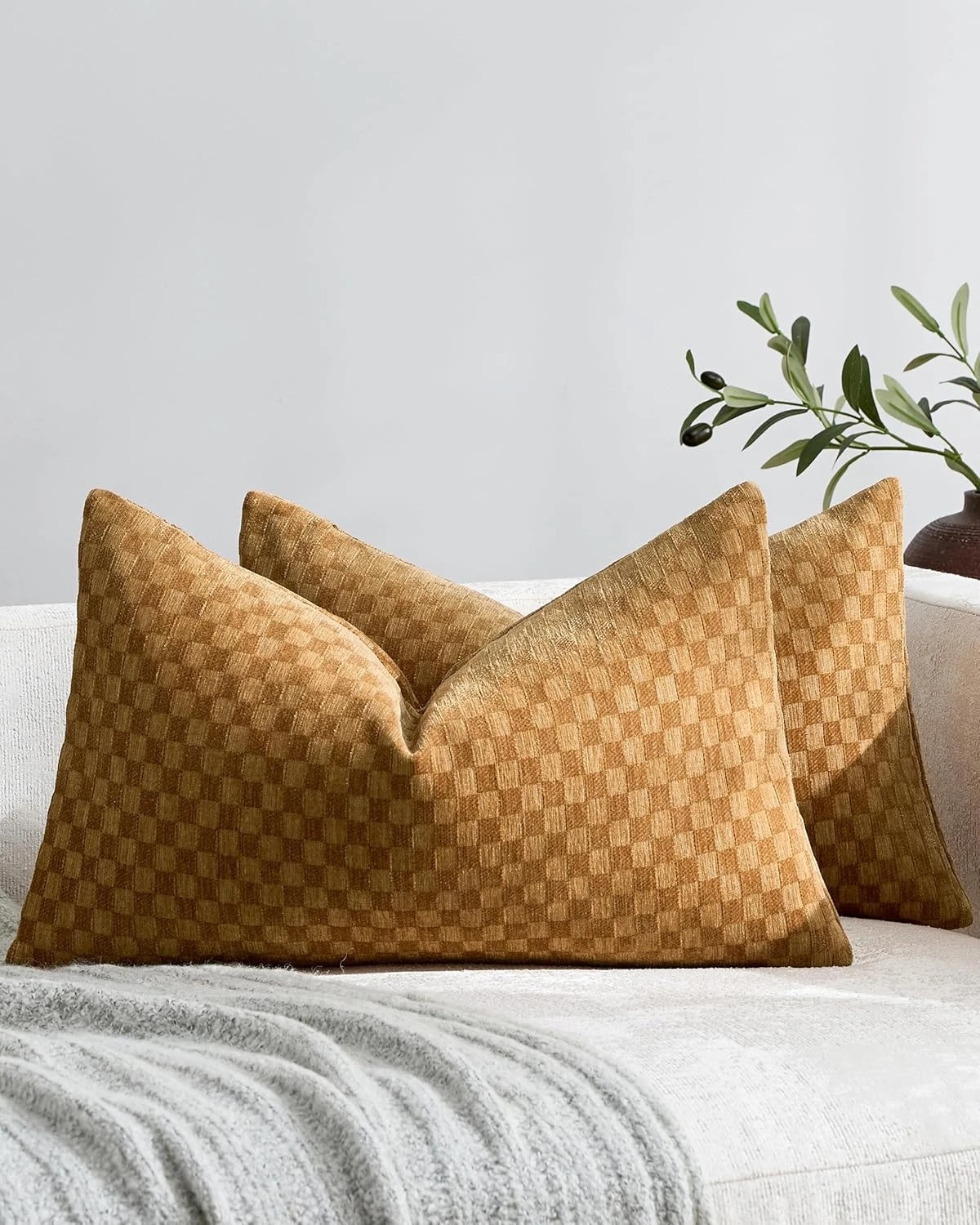 1 Gioia Casa 2-Pack Chenille Waffle Cushion Covers 30cm x 50cm - Mustard, 1 of 3