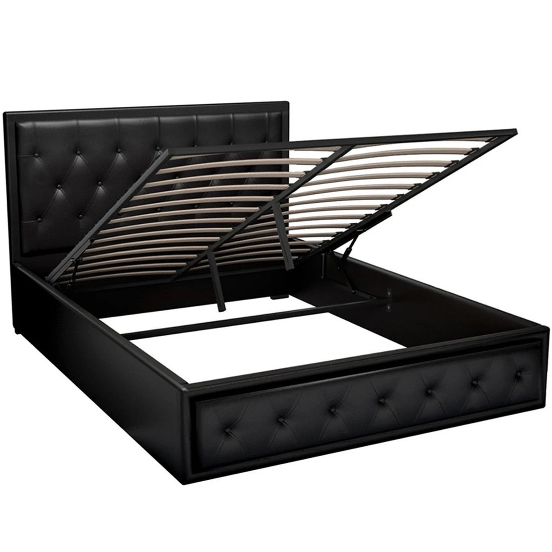 1 Artiss Bed Frame Queen Size Gas Lift Under Bed Storage Upholstered Sturdy Easy Assembly - Black, 1 of 8