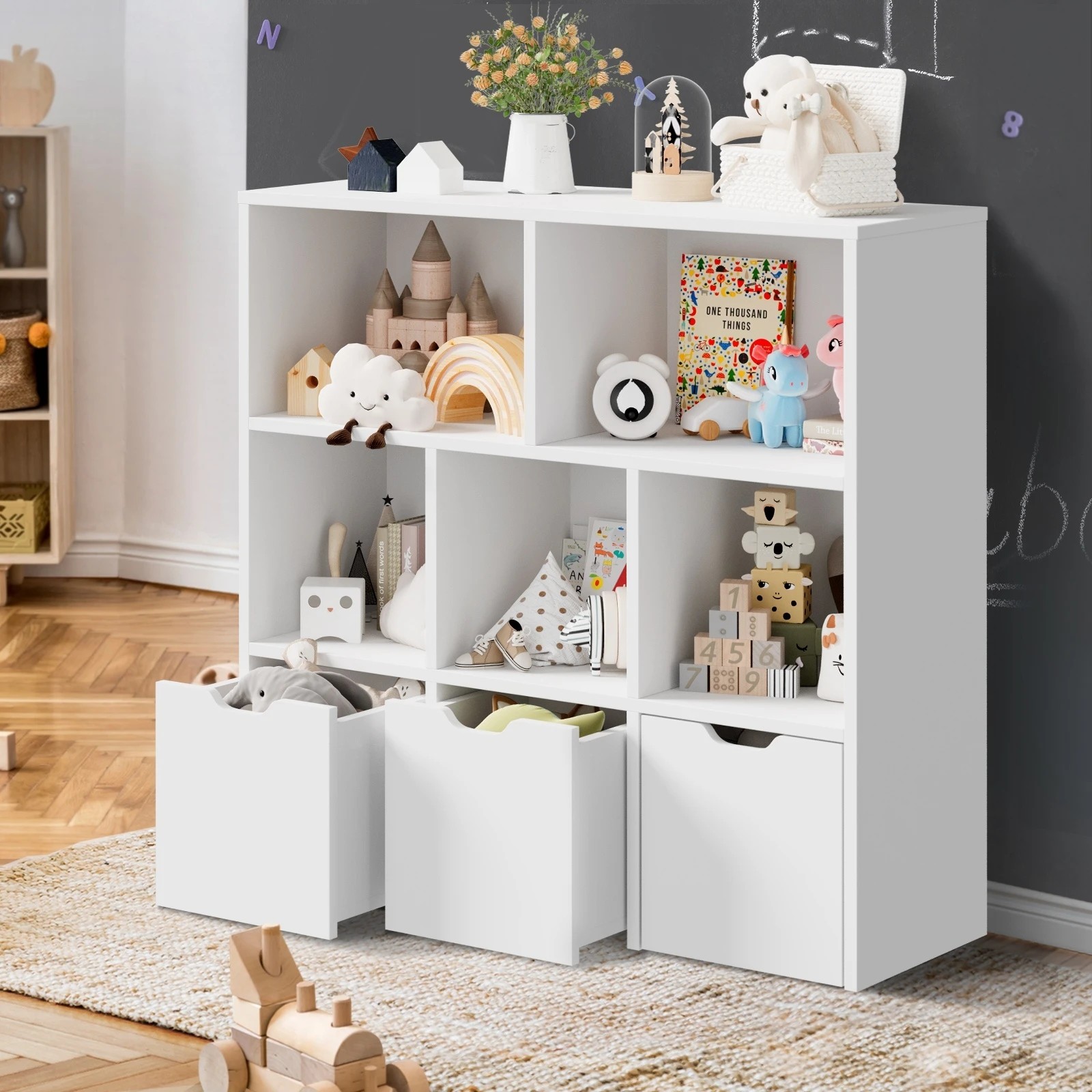 10 Oikiture Kids Bookcase Toy Organiser Cabinet With Removable Box Storage
 - White, 10 of 10