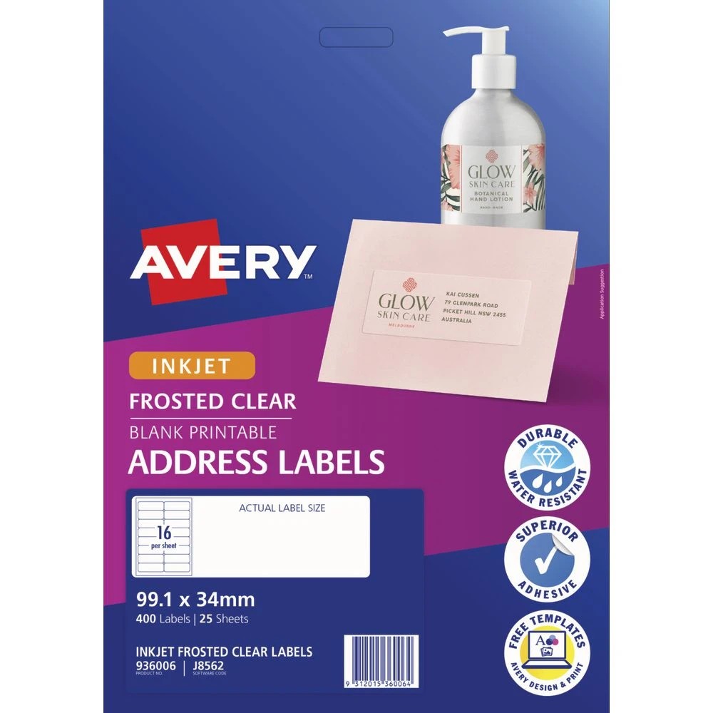 2 Avery Inkjet Mailing Labels Clear 25 Sheets 16 Per Page, 2 of 4