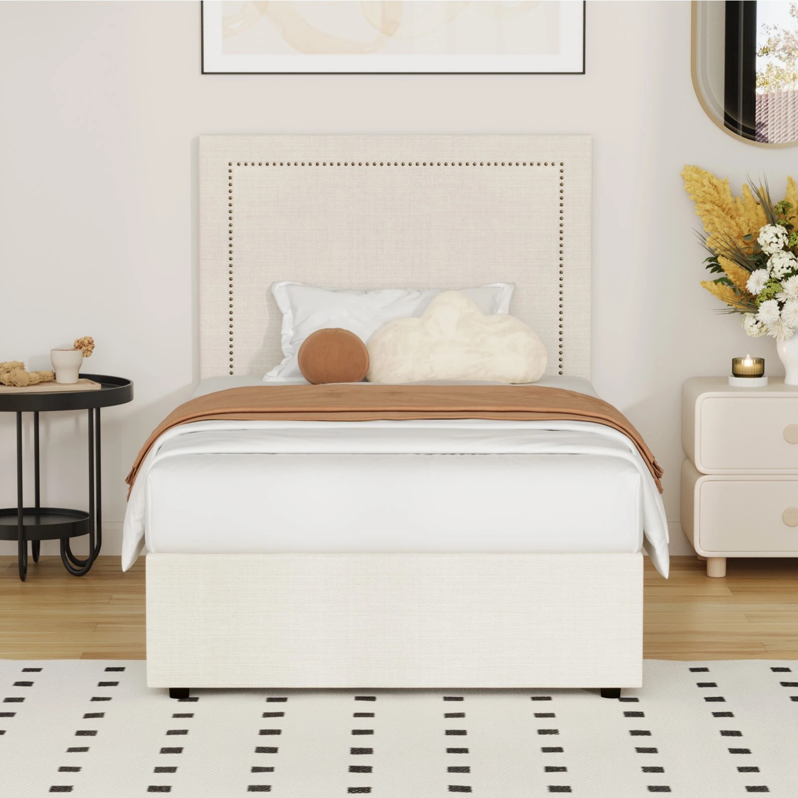 5 Oikiture Bed Frame King Single Gas Lift Base with Storage ADI - Beige, 5 of 10