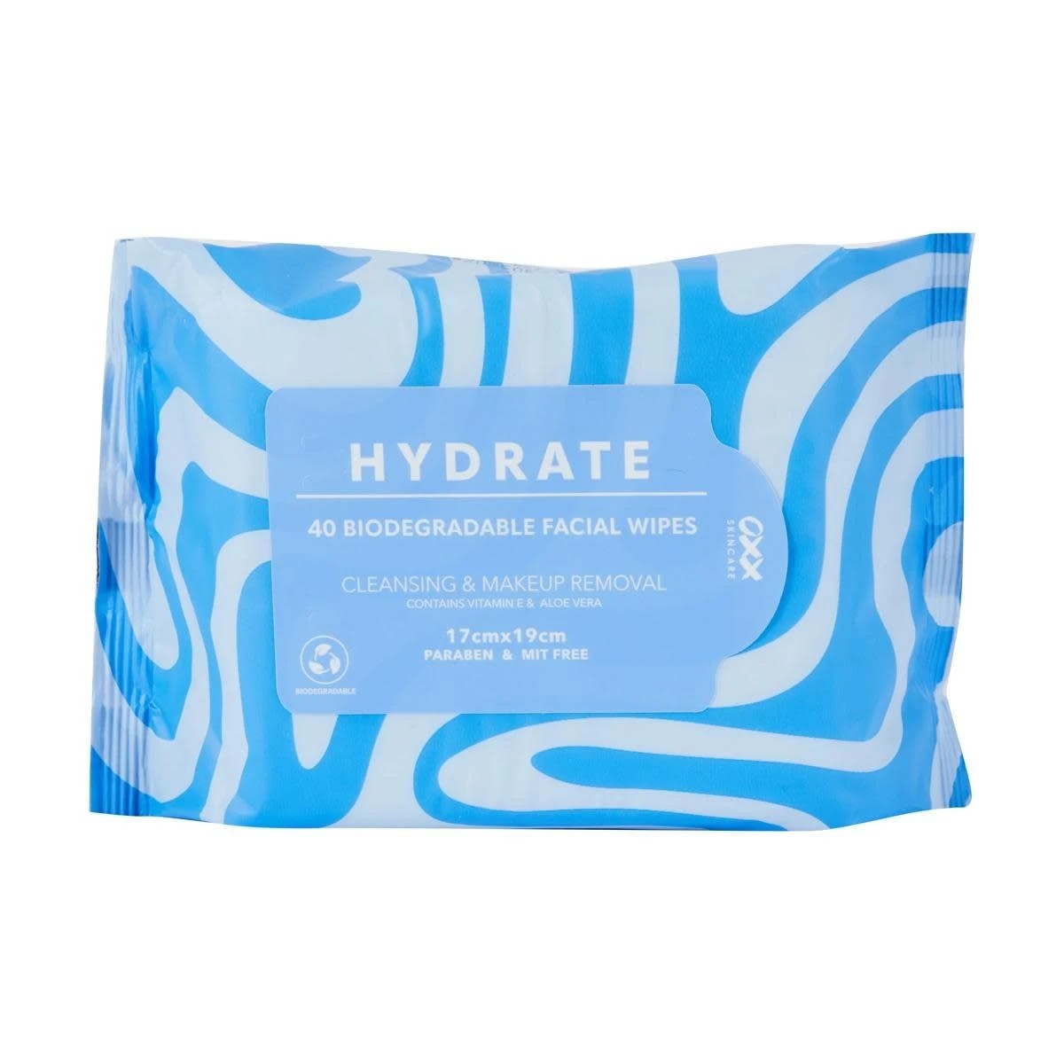 1 OXX Skincare 40 Pack Hydrate Biodegradable Facial Wipes - Vitamin E and Aloe Vera, 1 of 3