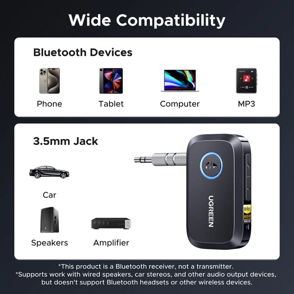 4 UGREEN Bluetooth Receiver Audio Adapter 6.0, 4 of 5
