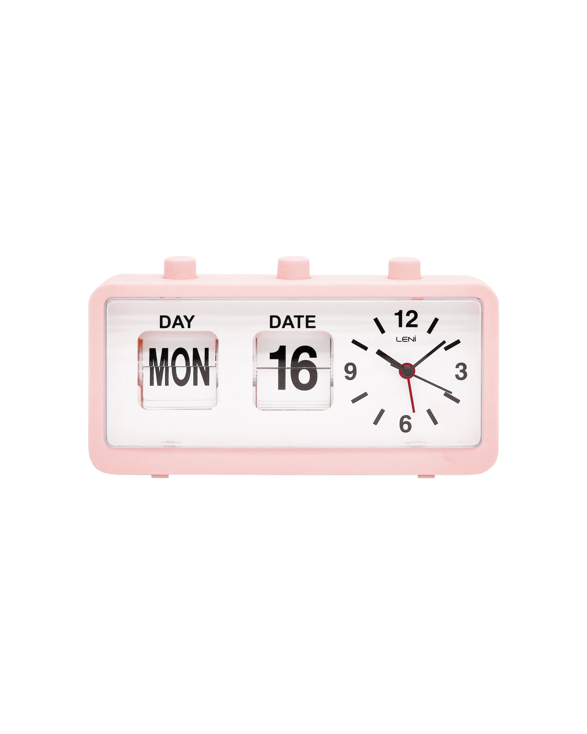 1 Leni 11x20cm Flipper Table Alarm Clock With Manual Flip Day And Date Dustly Pink - Black, 1 of 4