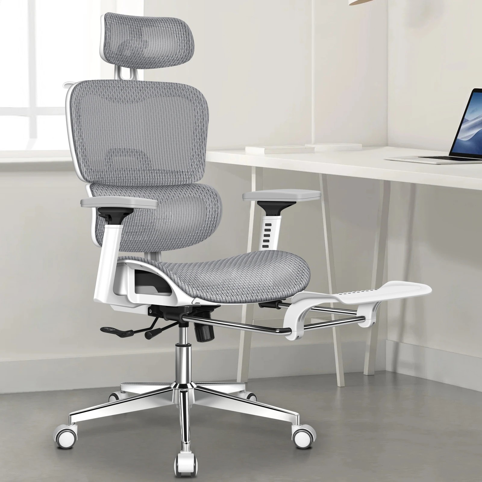 2 Alfordson Ergonomic Office Chair Mesh Executive Racing Computer Seat - White Grey, 2 of 10
