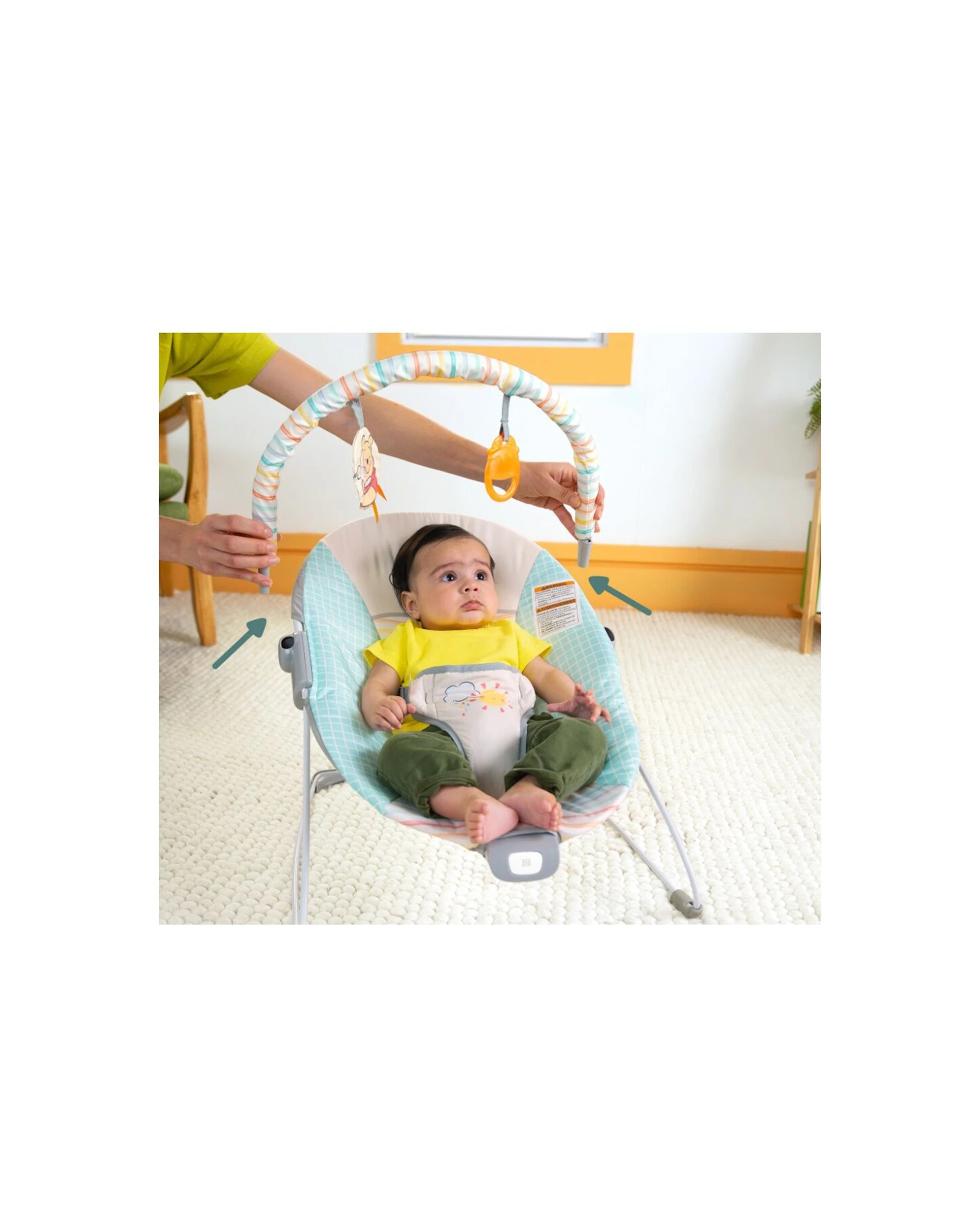 7 Bright Starts Disney Winnie The Pooh Hunny Hues Baby Vibrating Bouncer 0-6m - Multi, 7 of 8