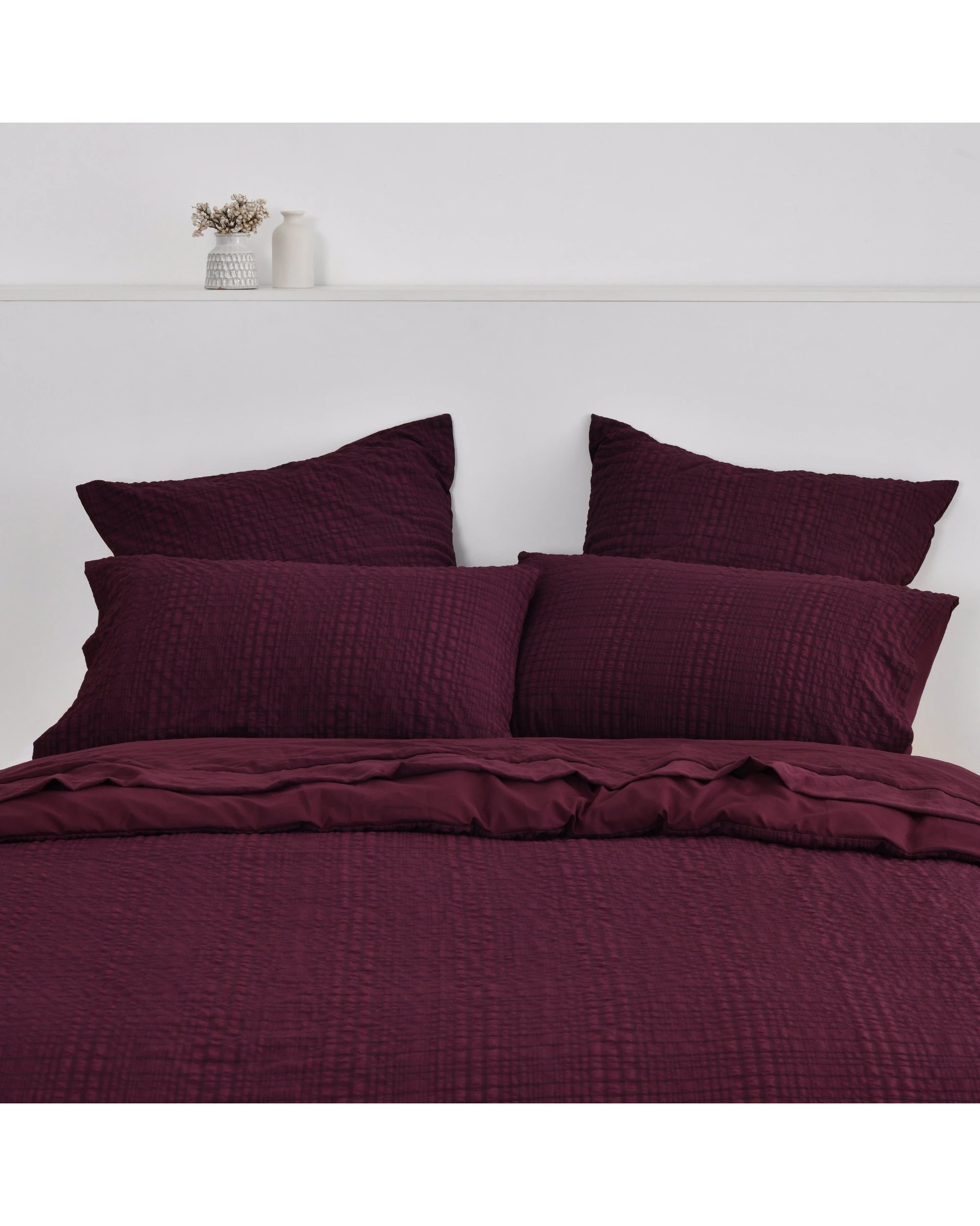3 Dreamaker Ellis Seersucker Quilt Cover Set - King Single Bed - Cherry, 3 of 7