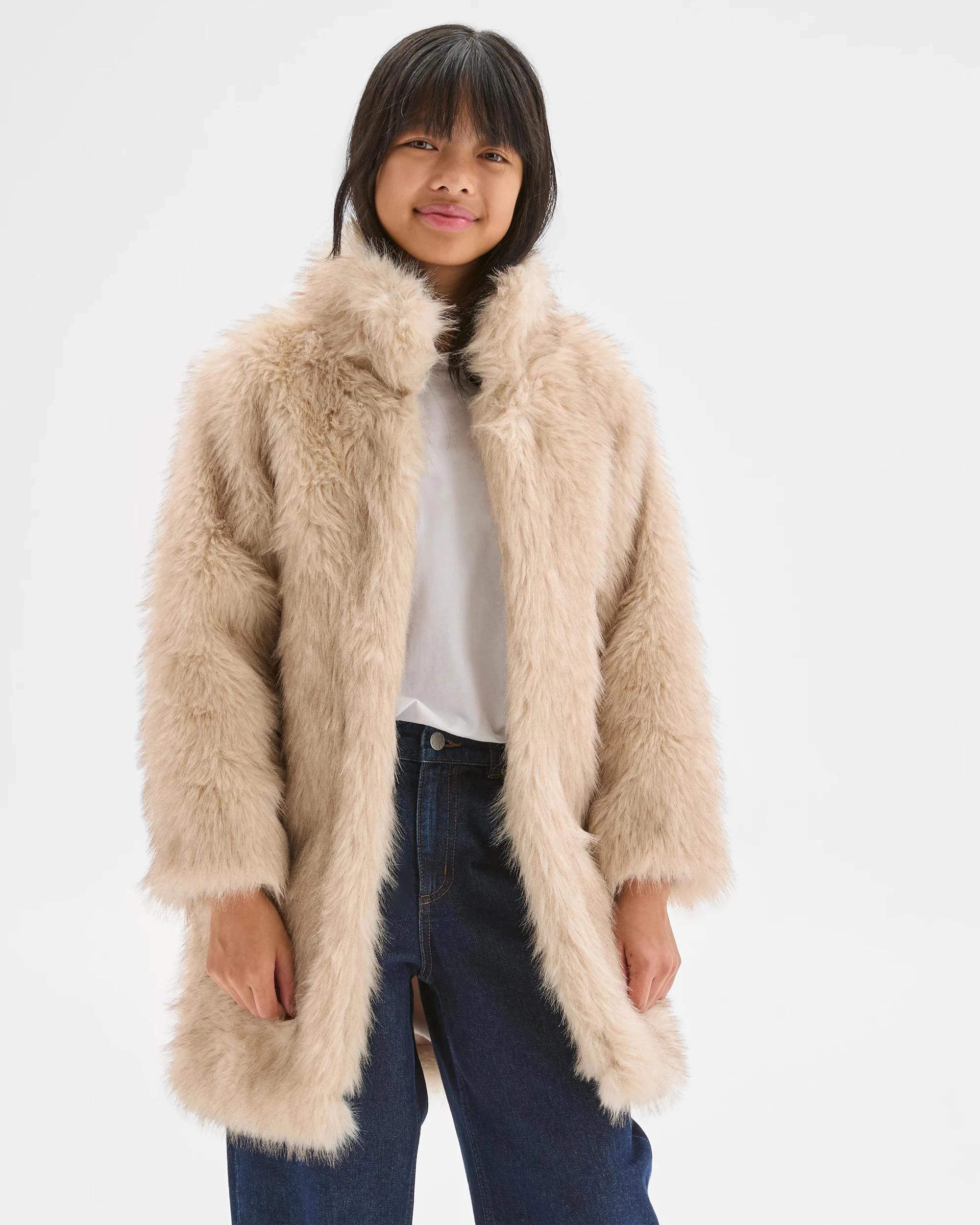2 Target Kids Faux Fur Longline Jacket CREAM, 2 of 7