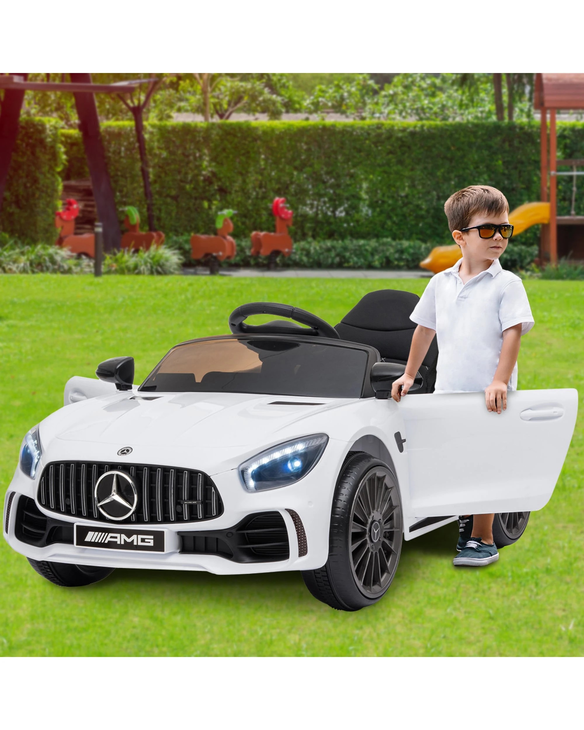 4 Kahuna Mercedes-AMG GTR Licensed Kids Electric Ride-On Car White - White, 4 of 7