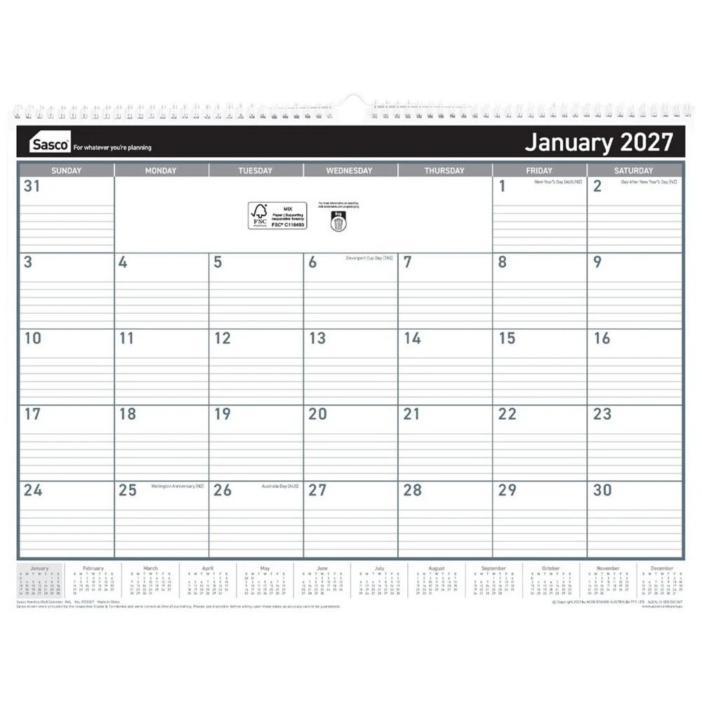 1 Sasco Monthly Wall Calendar 2027, 1 of 1