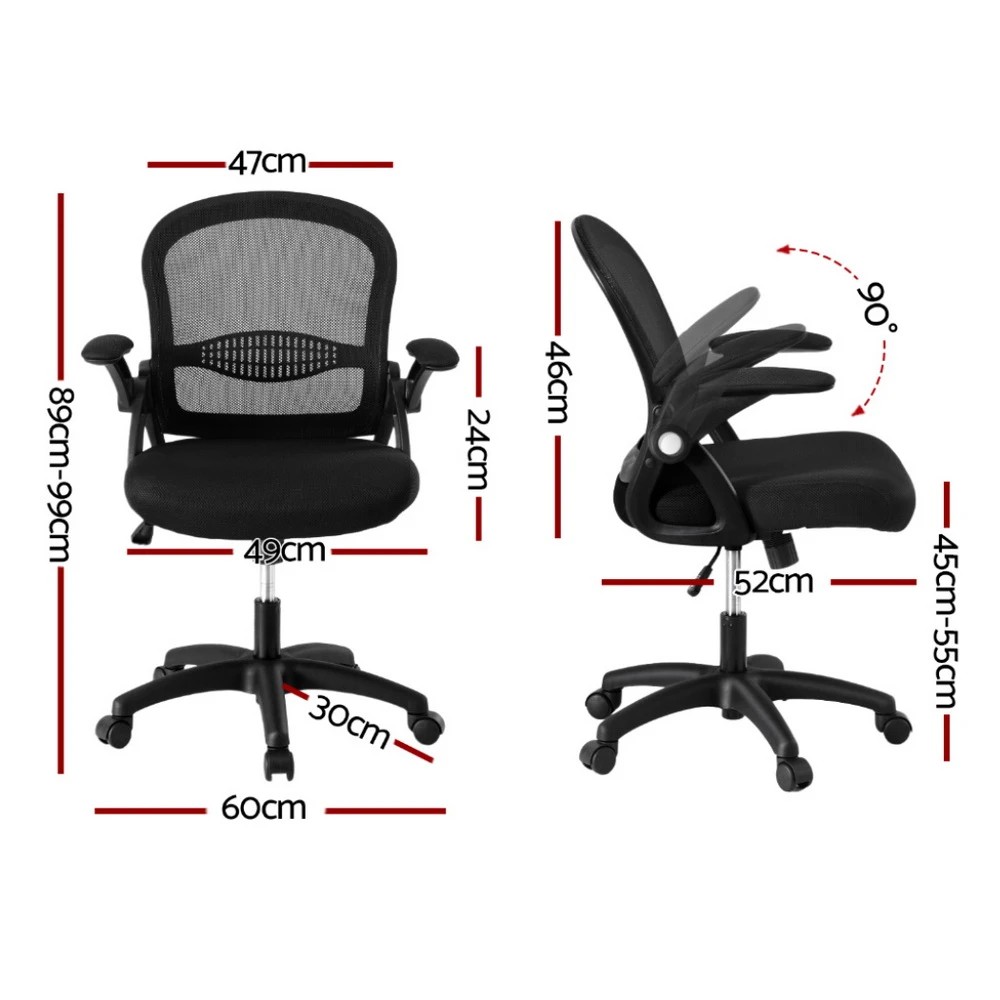 2 Artiss Mesh Office Chair Computer Gaming Desk Chairs Work Study Mid Back - Black, 2 of 5