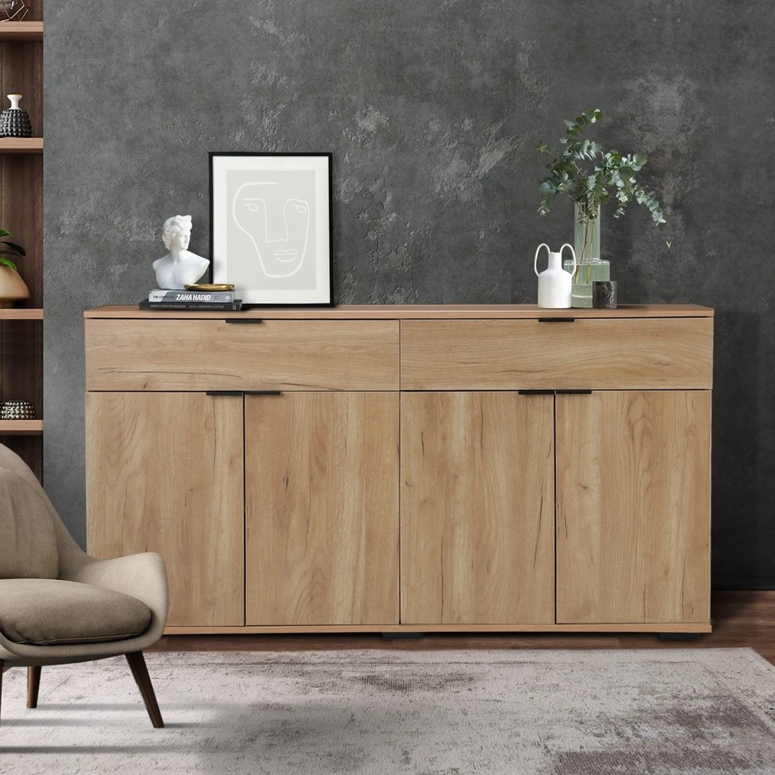 3 Oikiture Sideboard Buffet High Gloss
 - Natural, 3 of 10