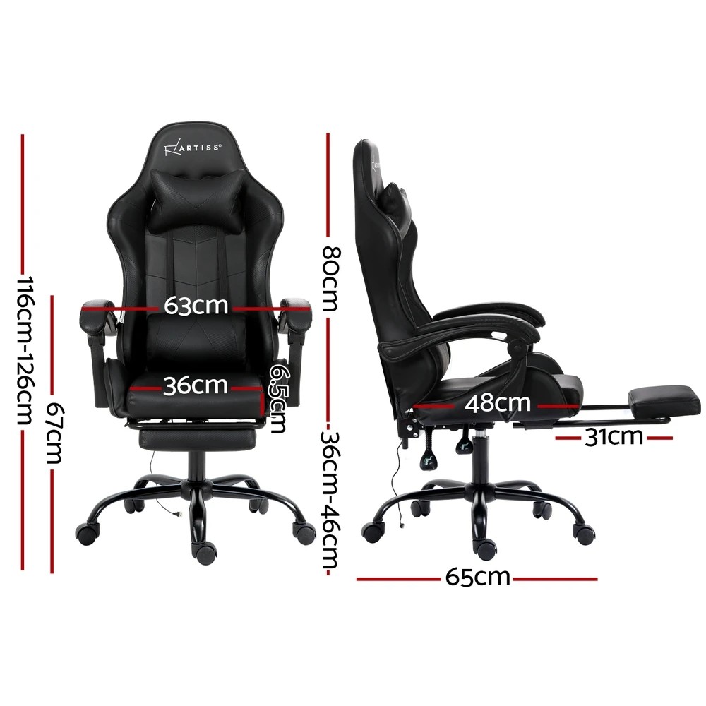 2 Artiss 2 Point Massage Gaming Office Chair Footrest - Black, 2 of 5