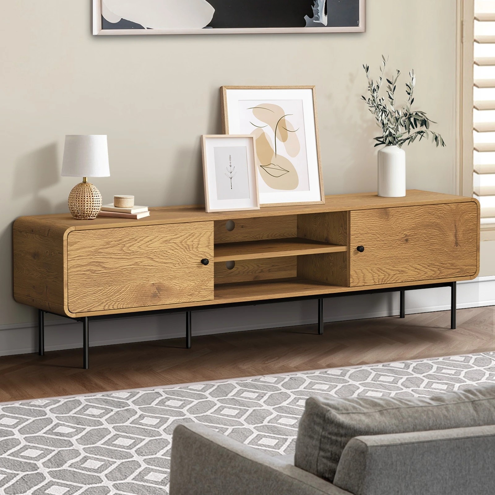 3 Oikiture Tv Cabinet Entertainment Unit 180cm Wooden
 - Natural, 3 of 9