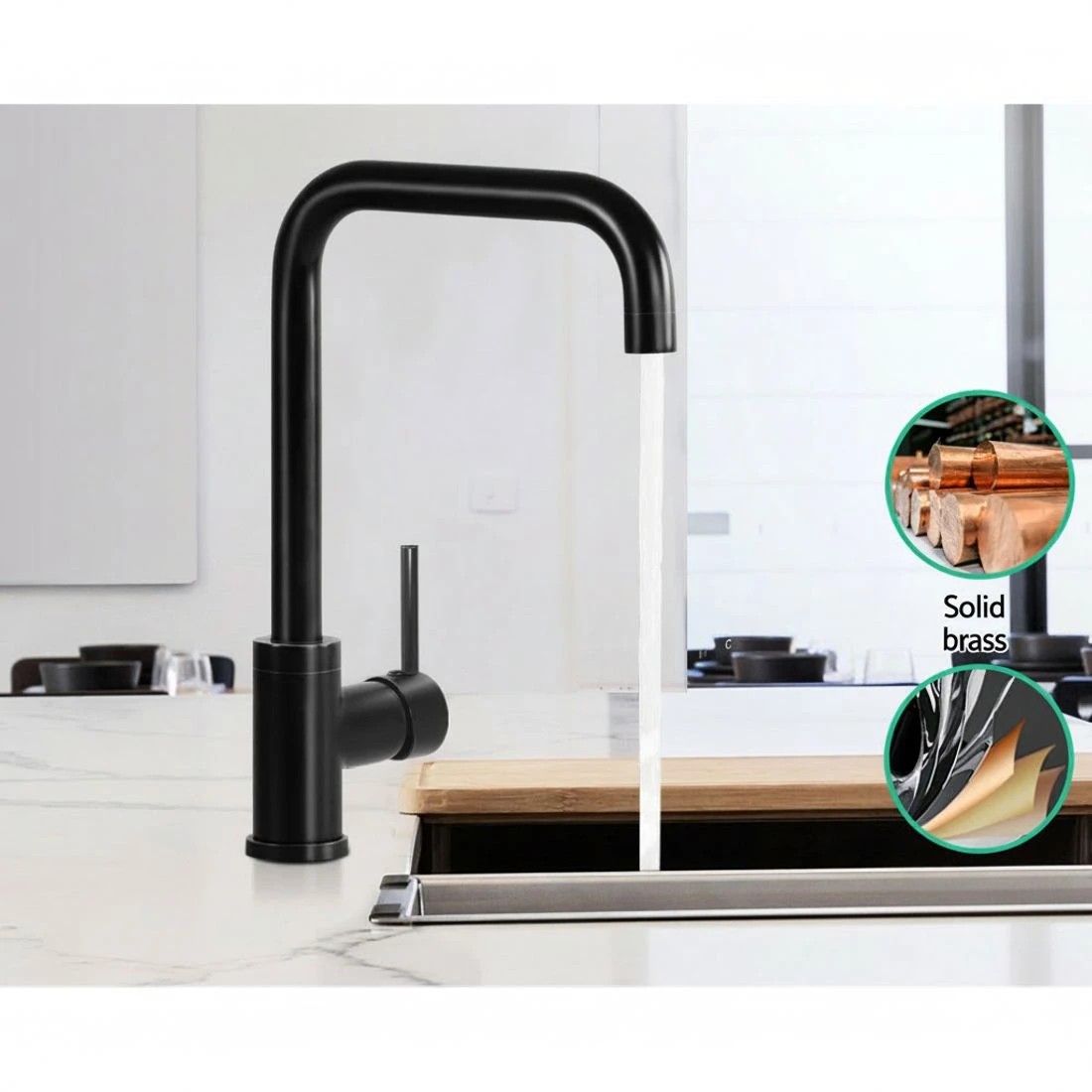3 Cefito Kitchen Mixer Tap Mixer Rectangle Sink Faucet Basin Laundry - Black, 3 of 5