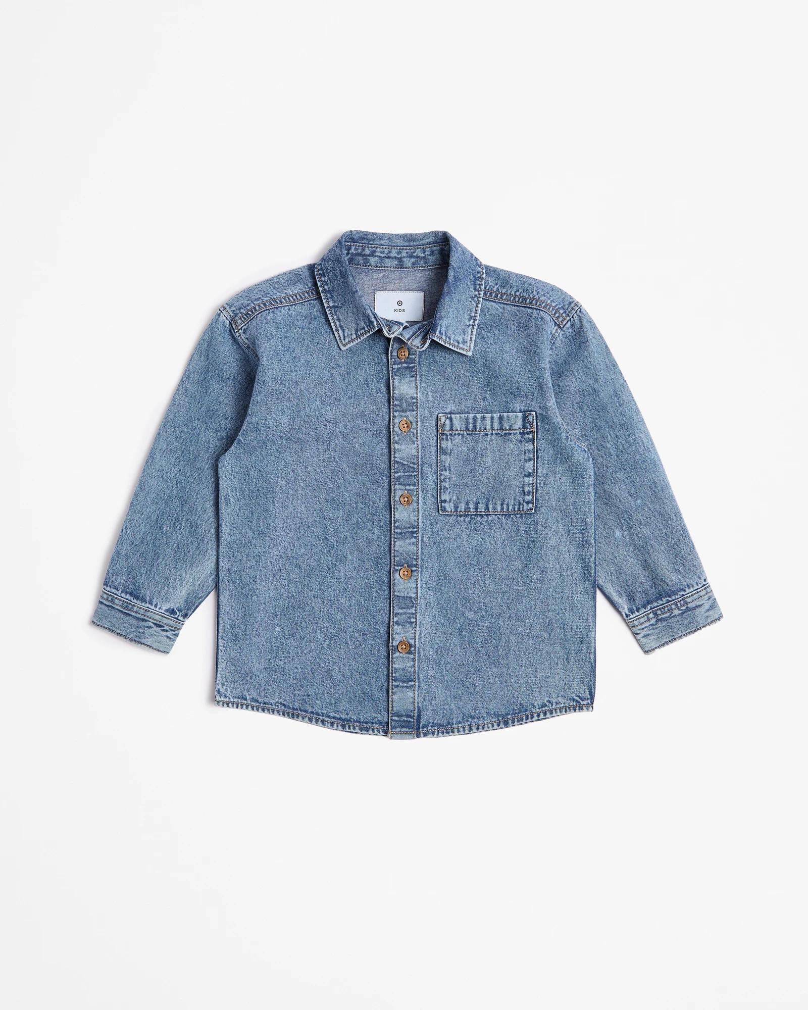 1 Target Long Sleeve Chambray Shirt MID WASH, 1 of 3