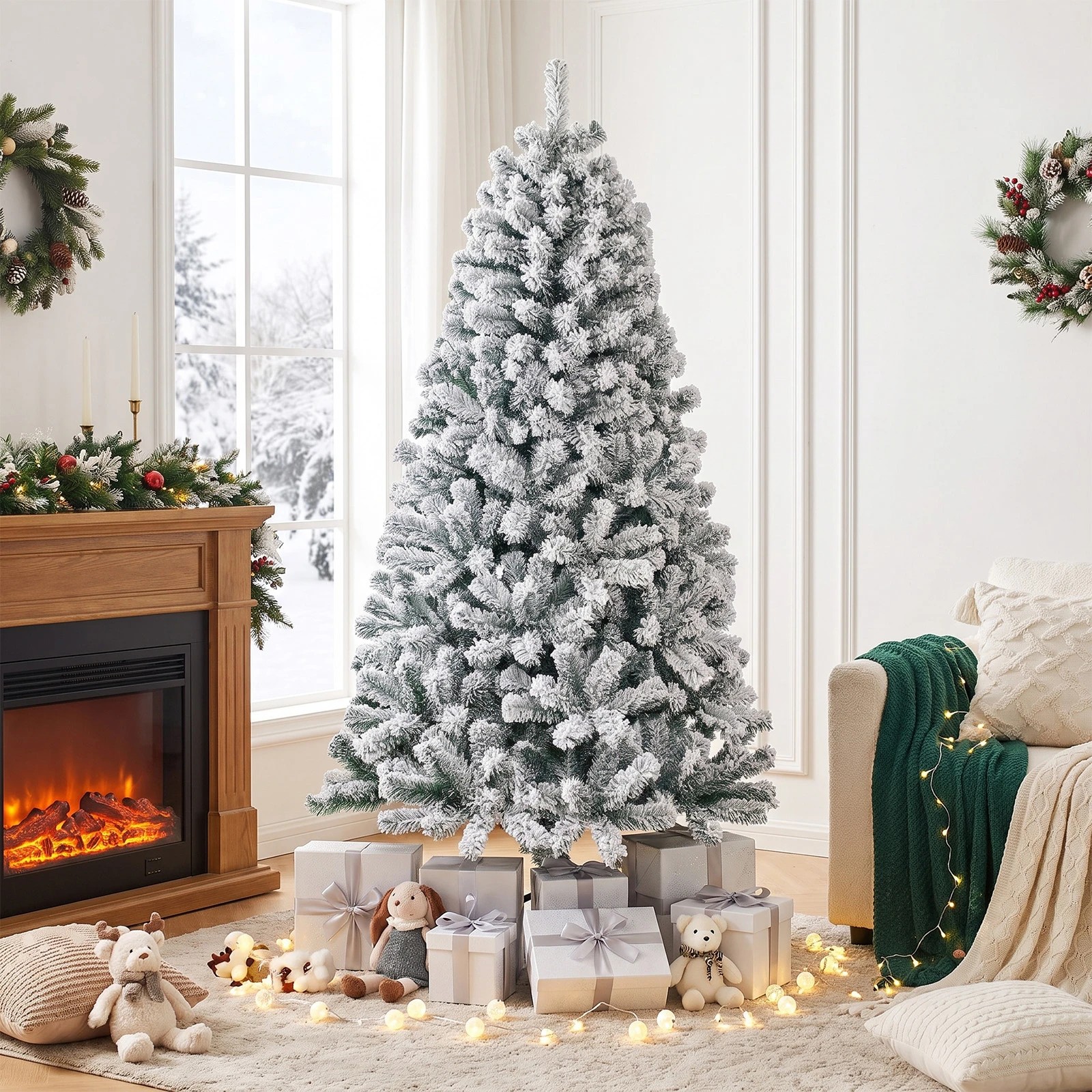 7 Costway 180cm Snow Flocked Christmas Tree w/860 Tips Unlit Artificial Hinged Full Tree, 7 of 8