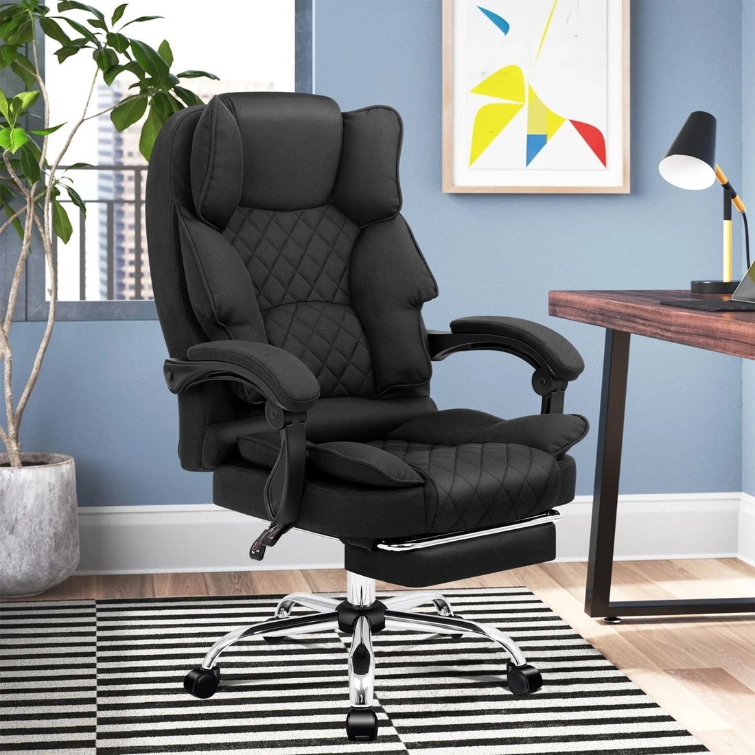 2 Alfordson Office Chair Gaming Executive Seat Computer Racer Fabric Recliner - Black, 2 of 10