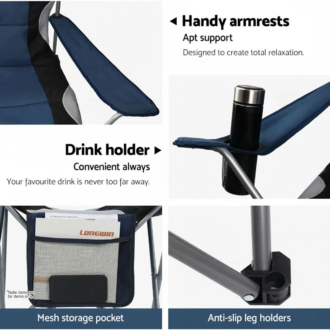 5 Weisshorn Camping Folding Chair Portable Outdoor Hiking Fishing Picnic  2pcs - Blue, 5 of 6