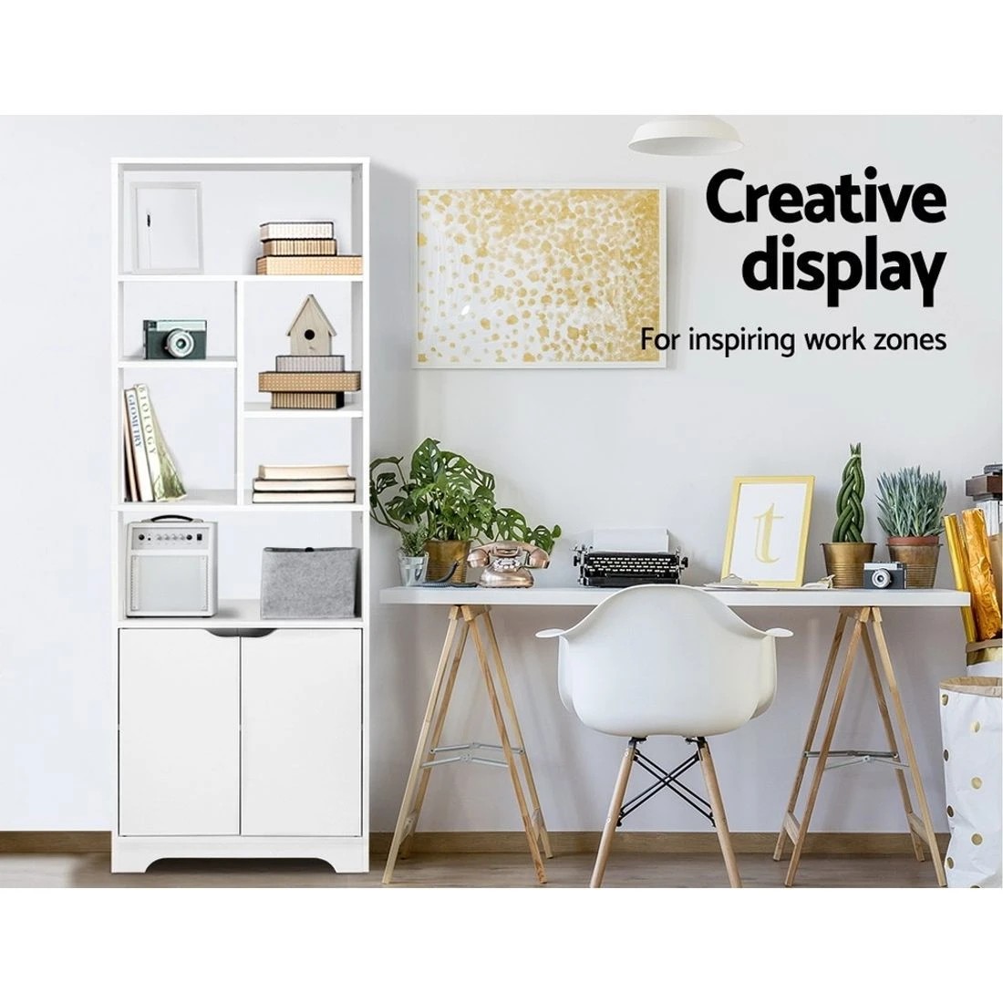 7 Artiss Bookshelf with Cabinet - White, 7 of 8