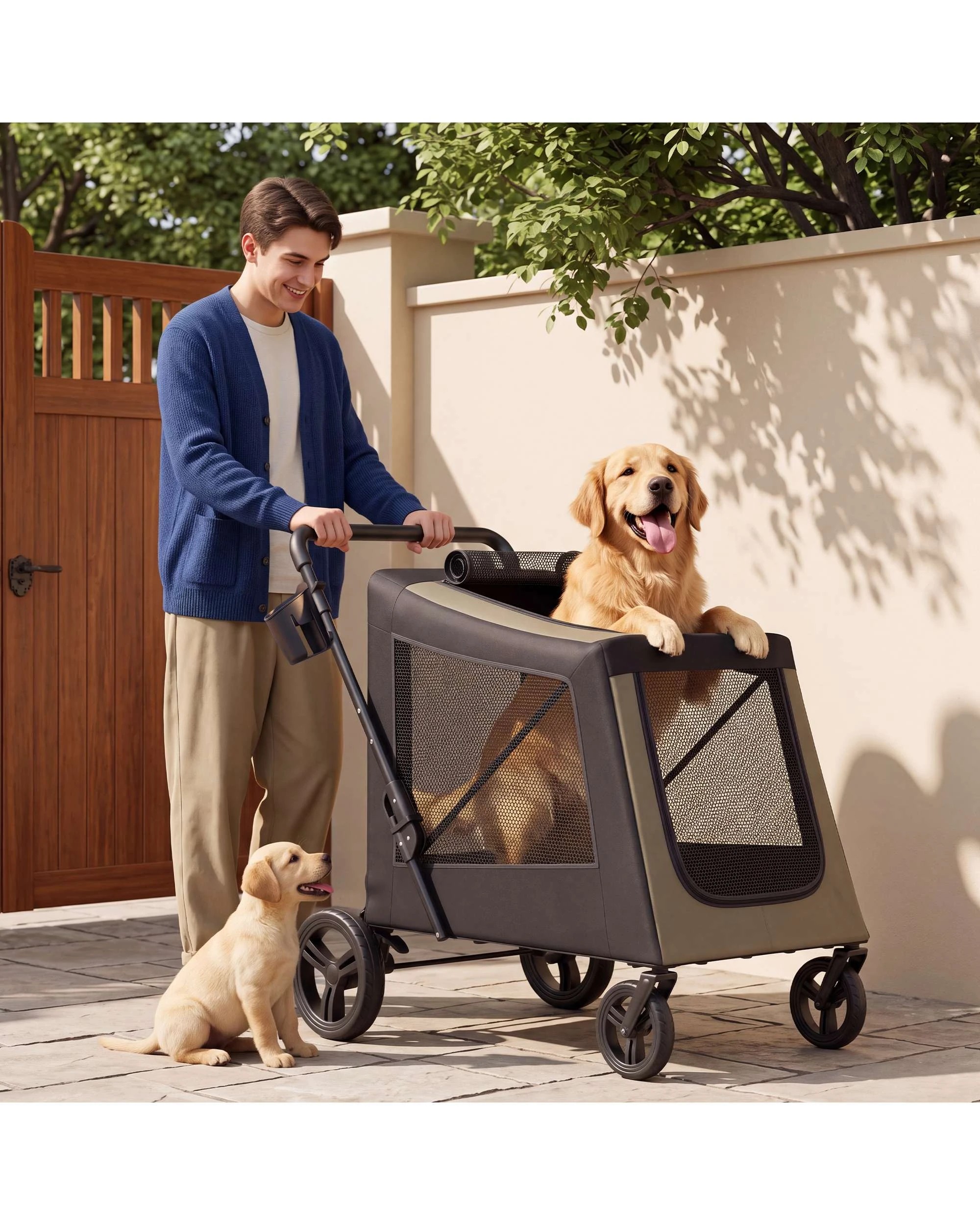 2 Advwin Pet Stroller Dog Pram Large Carrier Cat Travel Foldable Strollers, 2 of 10