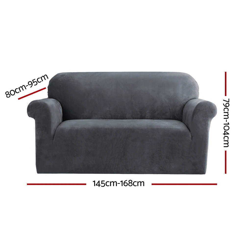 2 Artiss Sofa Cover Couch Covers 2 Seater Velvet - Grey, 2 of 6