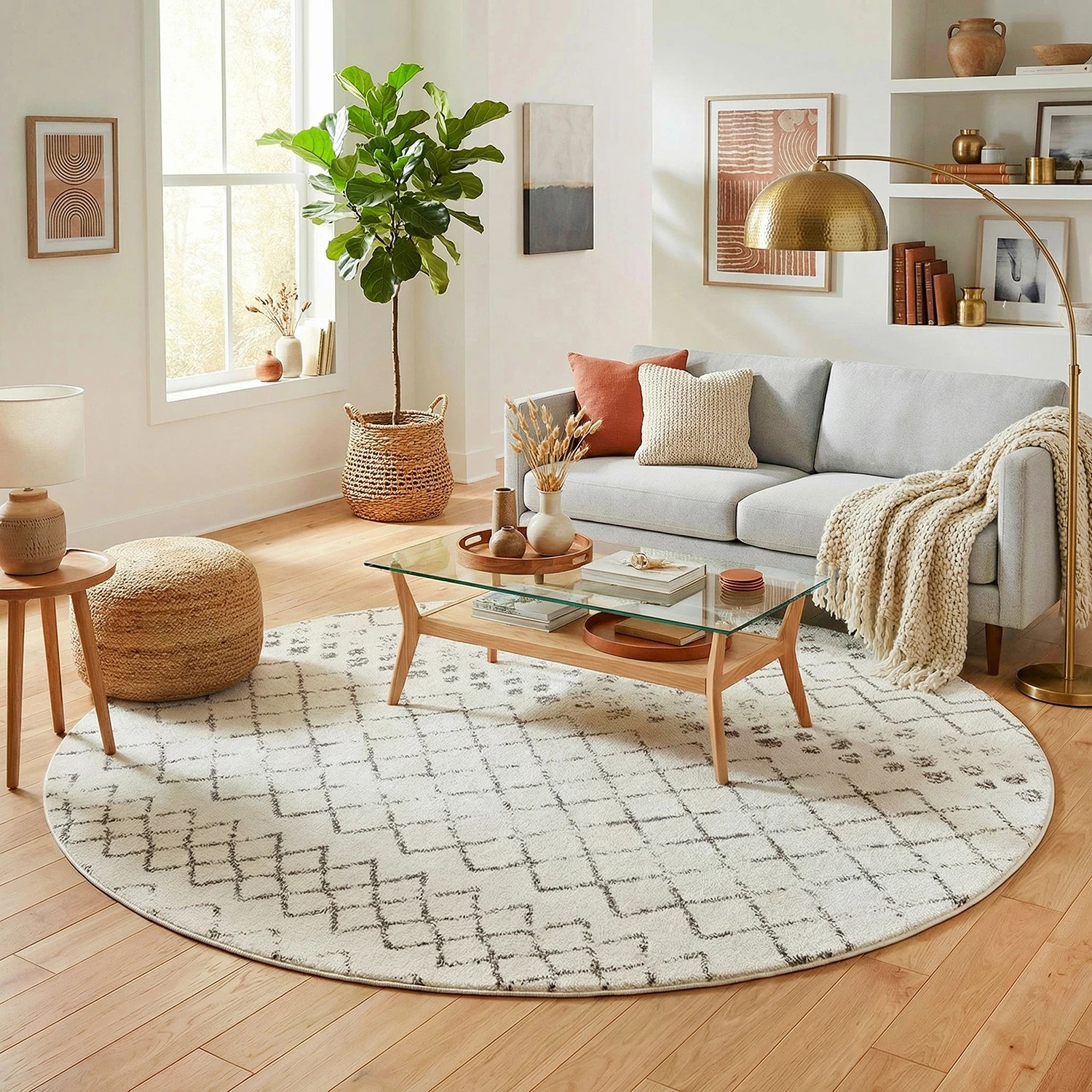 1 Common Ground Rugs Bluebay 454 240x240cm - Large Round Rug - Natural, 1 of 5