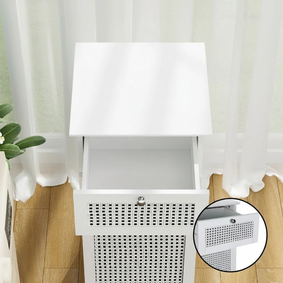 7 Artiss Laundry Hamper Cabinet Bathroom Storage  Rattan - White, 7 of 8