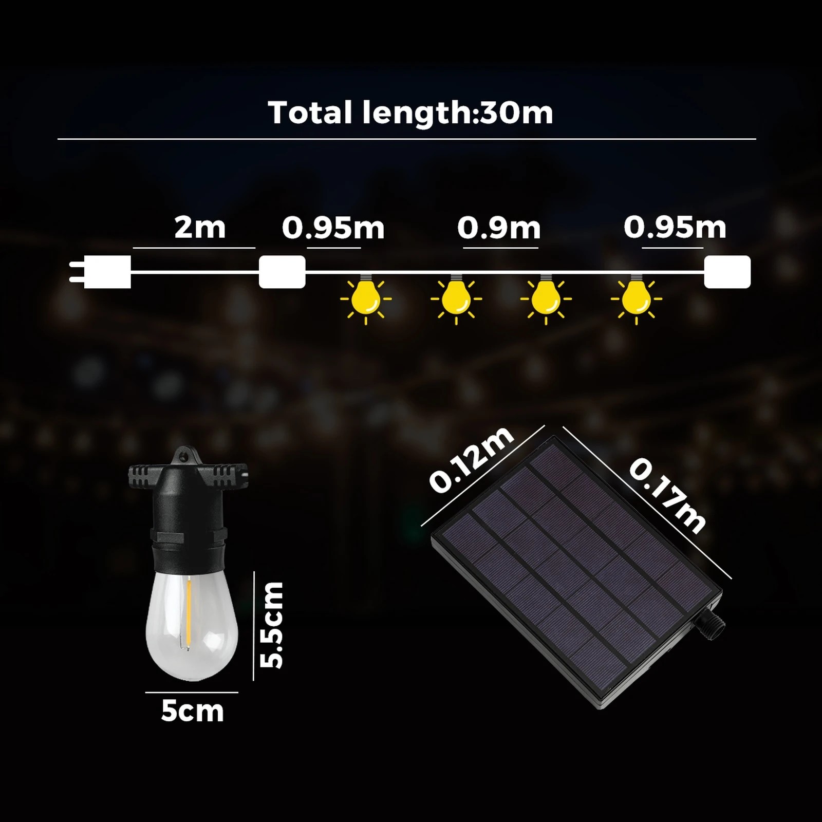 2 Mazam 30M Solar LED Festoon String Lights - Black, 2 of 10