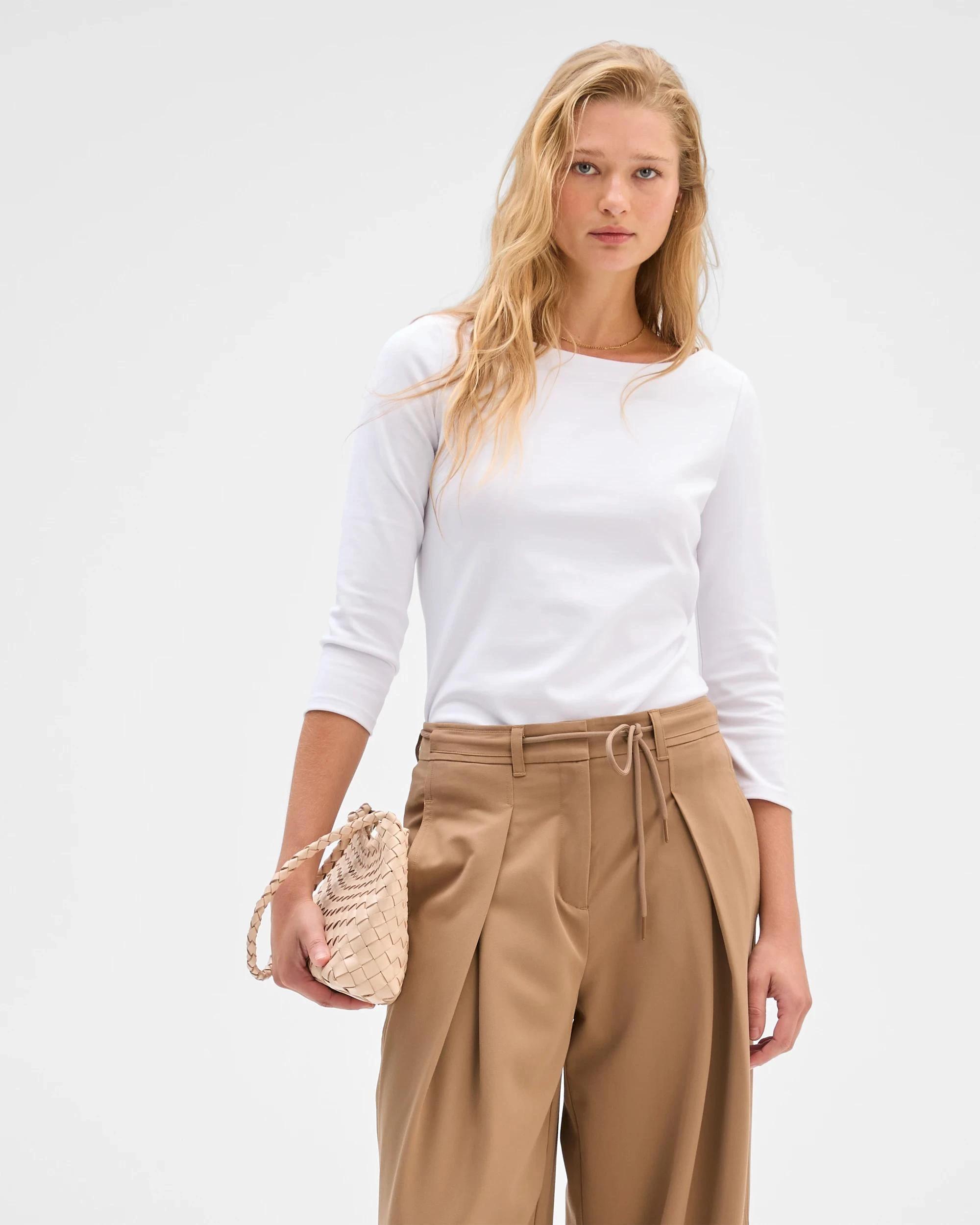 1 Preview 3/4 Sleeve Boat Neck Ponte T-Shirt WHITE, 1 of 7