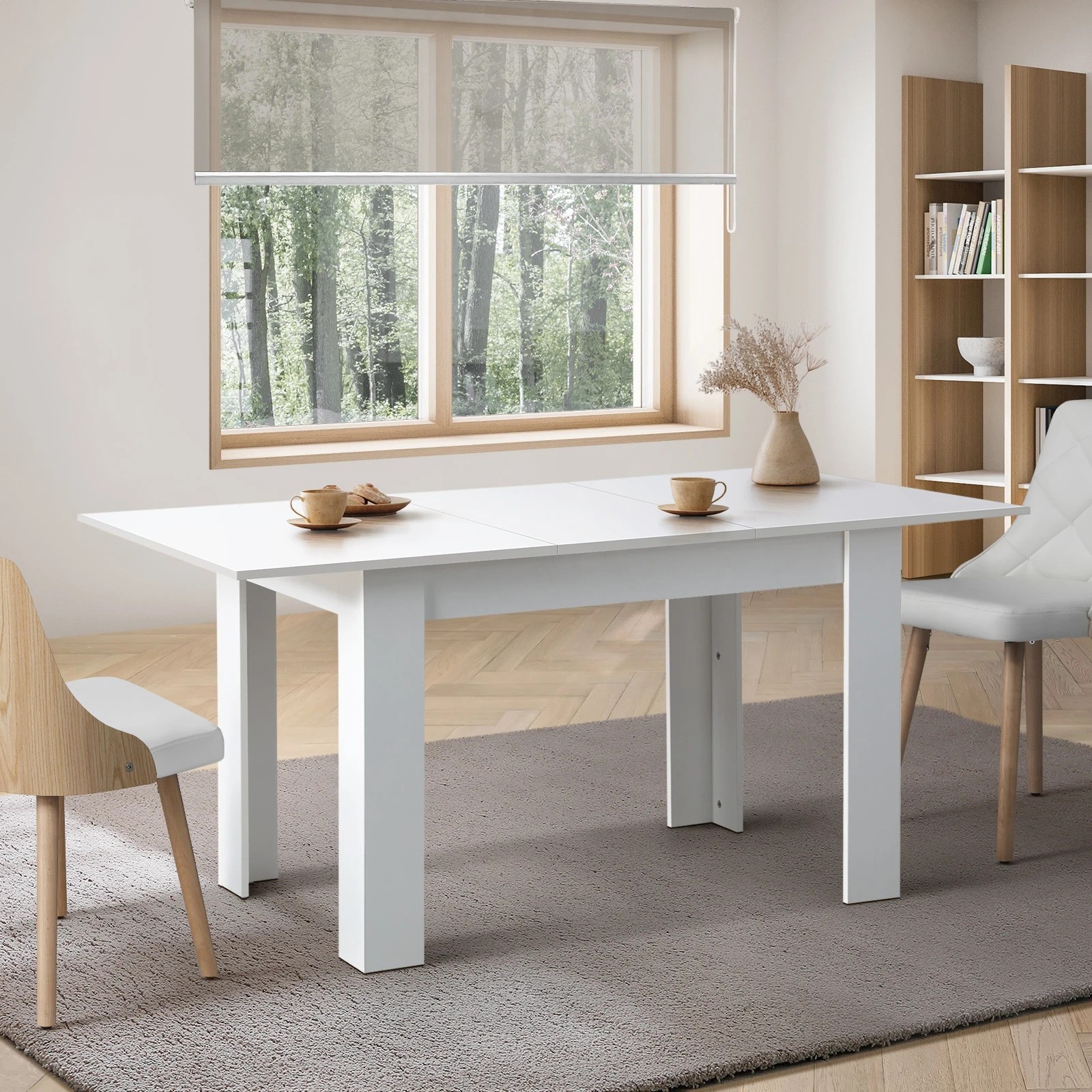 2 Oikiture 160cm Extendable Dining Table Kitchen Restaurant Cafe Table
 - White, 2 of 8