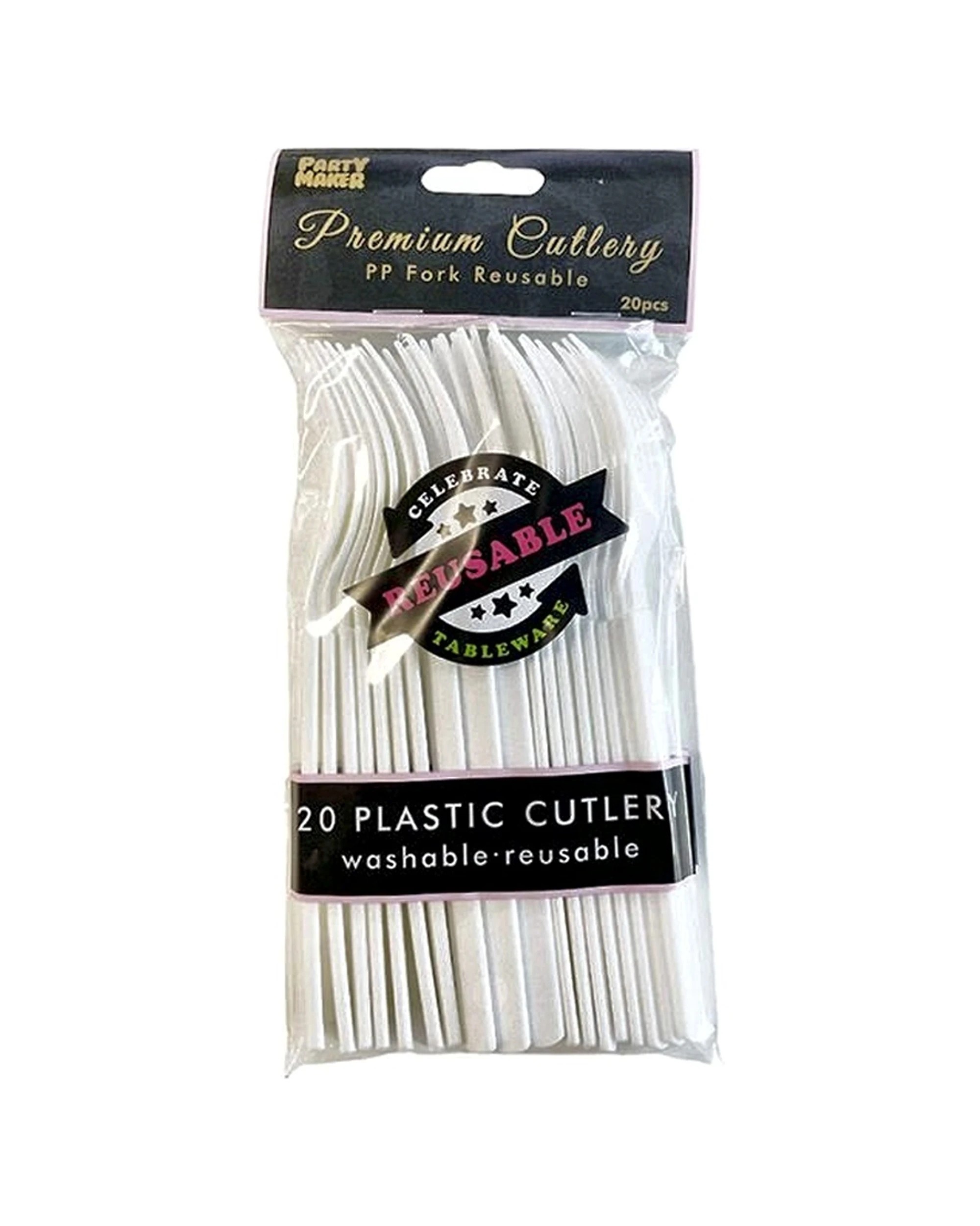 1 Party Maker 20pc Premium Cutlery Reusable Plastic Forks Tableware - White, 1 of 1