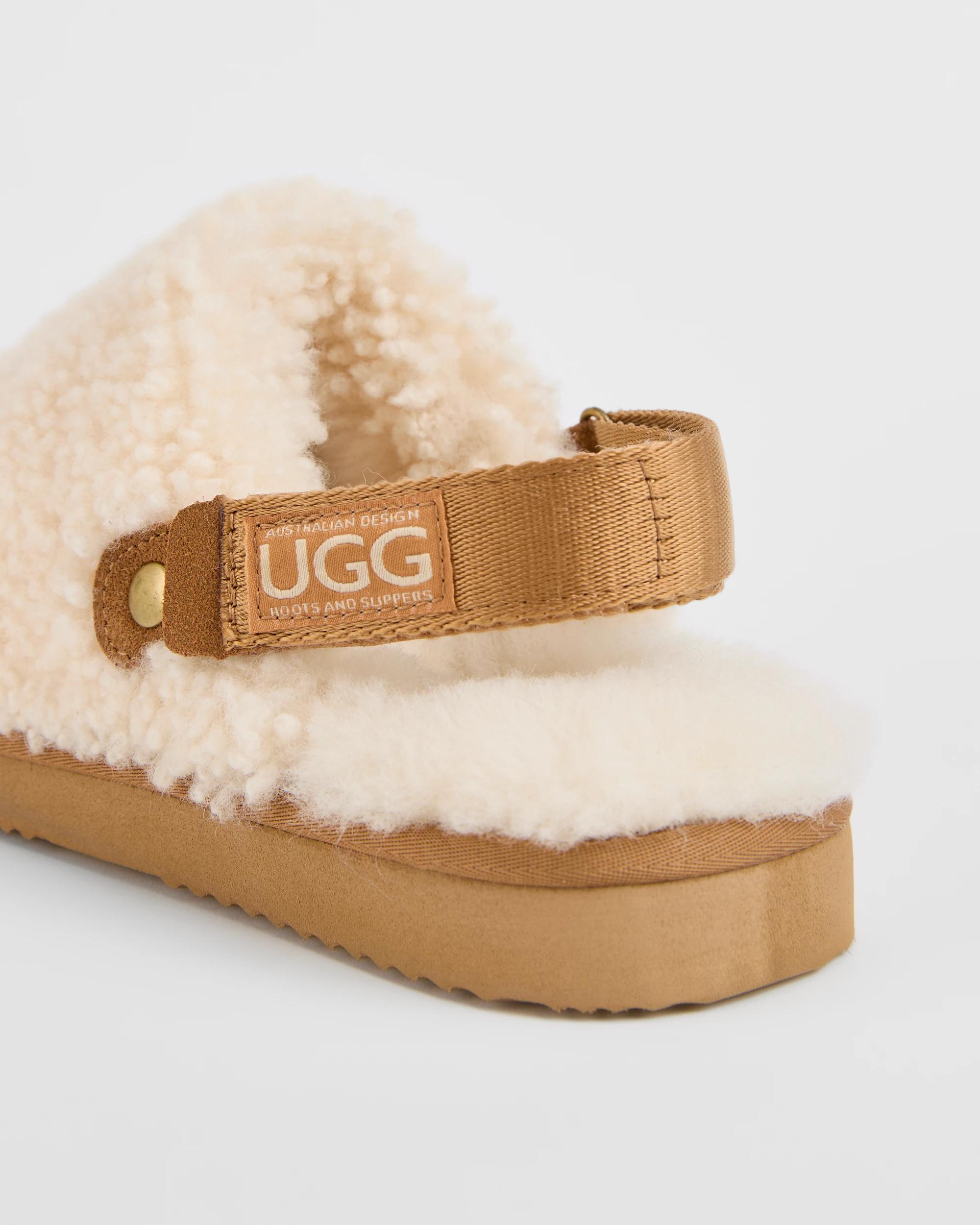 2 Australian Design Ugg Boots and Slippers Australian Design UGG Leather and Sheepskin Mule Flats IVORY FUR, 2 of 5