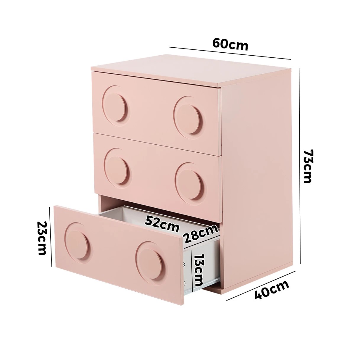 2 Oikiture 3 Chest of Drawers Spacious Cabinet Bedroom Dresser Nightstand - Pink, 2 of 9