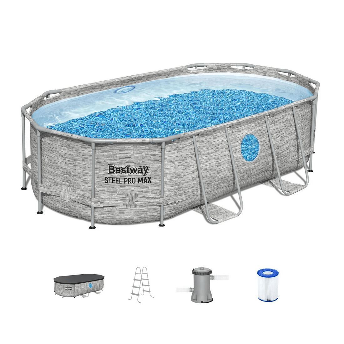 1 Bestway Swimming Pool 427x250x100cm Steel Frame Above Ground Pools Filter Pump Ladder 7250L - Multi, 1 of 6